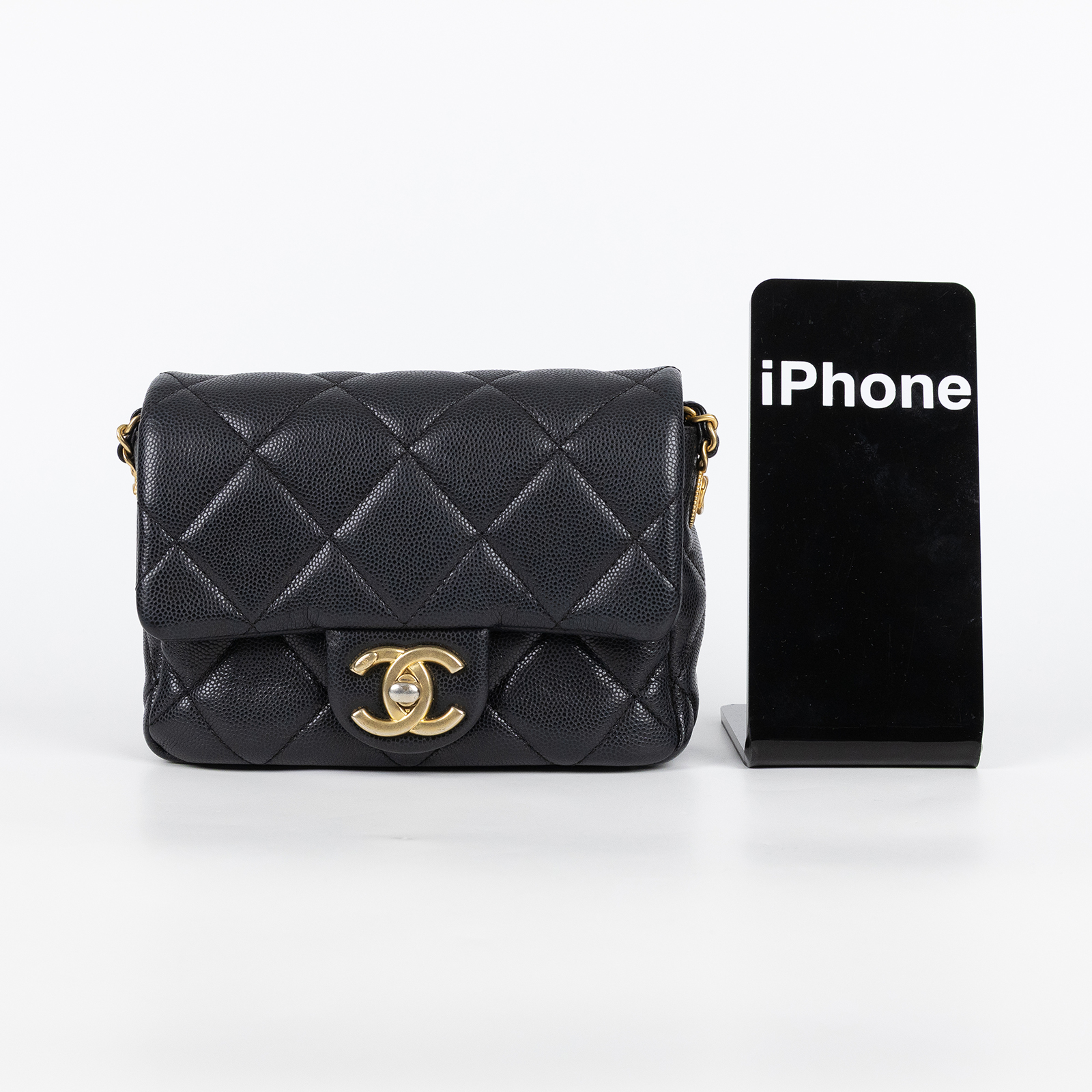 香奈兒 CHANEL 菱格紋 荔枝皮 方胖包 AS3368 B08474 晶片款 黑荔枝金幣方胖 防塵袋/國外購買證明影本