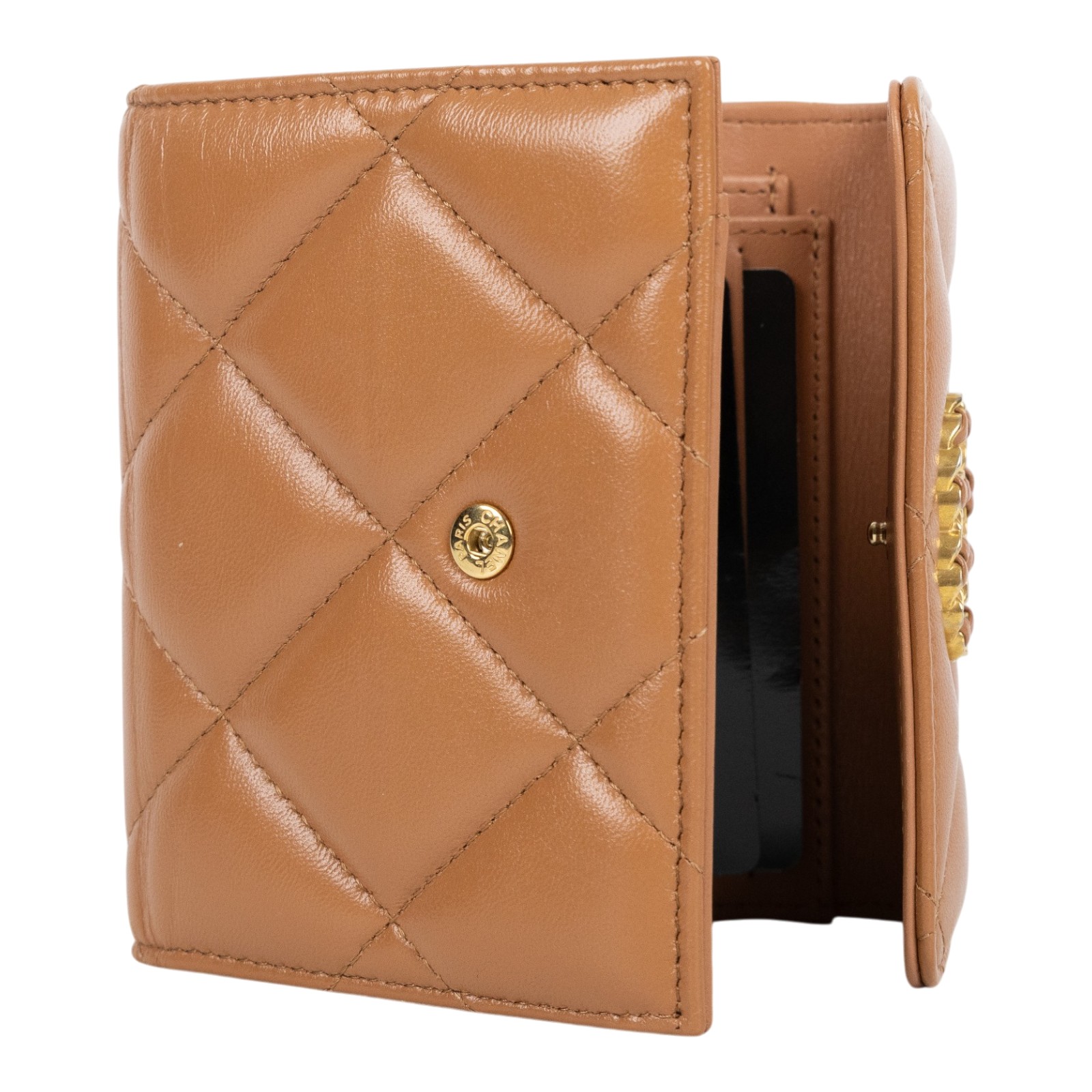 香奈兒 CHANEL 19 三折短夾 AP2809 晶片款 奶茶色19三折短夾 原廠盒子/防塵袋