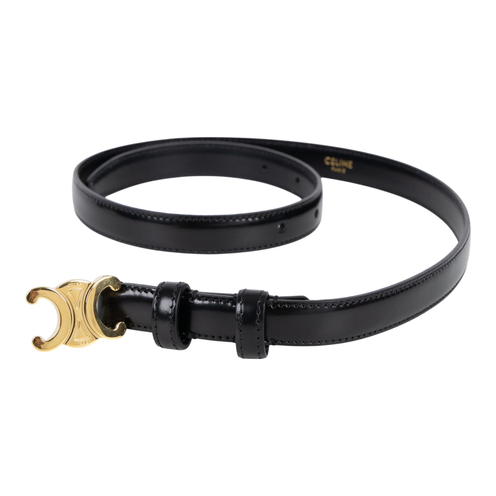 思琳 CELINE Trio,phe 18毫米 腰帶 45AX63A01_70 黑金凱旋皮帶 #70 原廠盒子/防塵袋