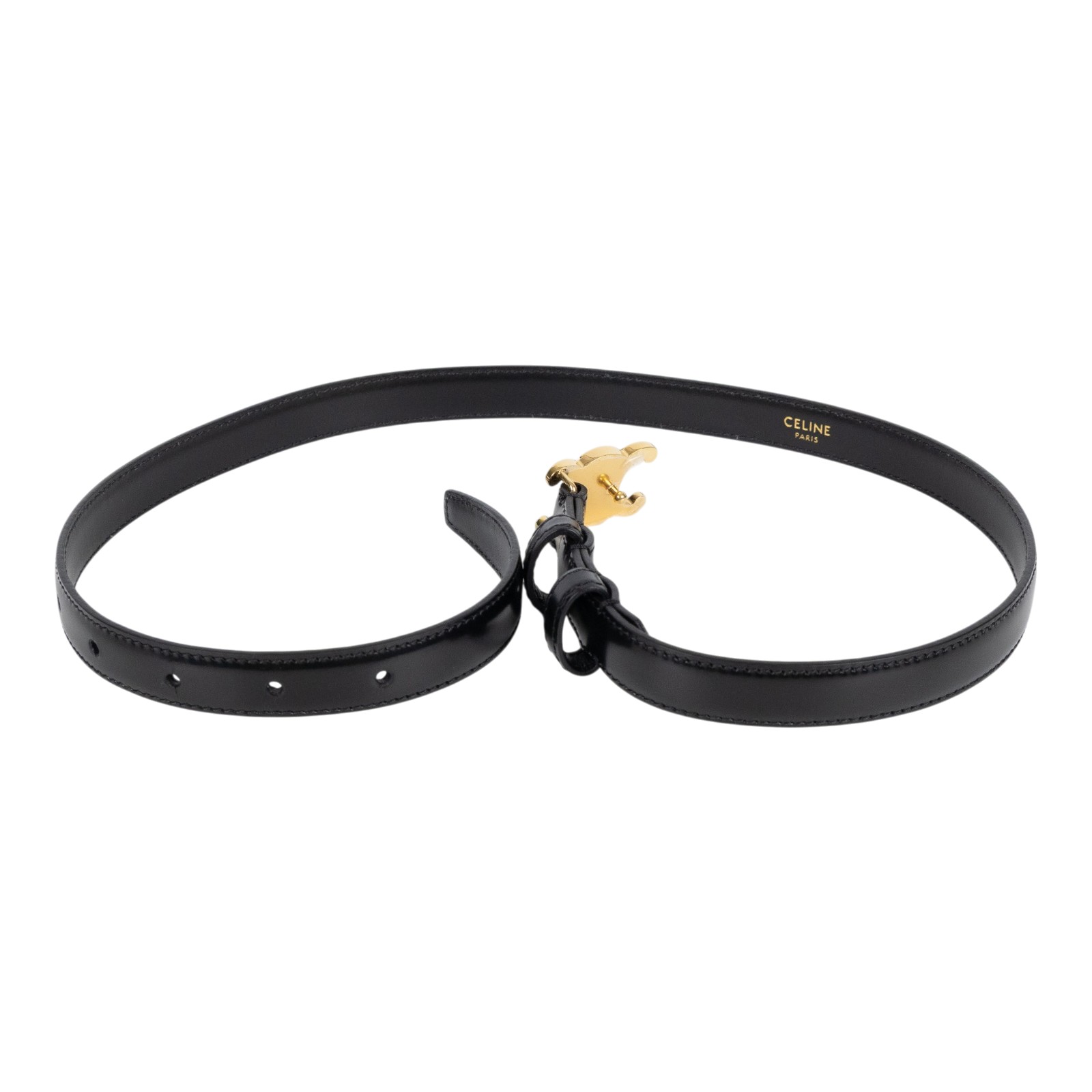 思琳 CELINE Trio,phe 18毫米 腰帶 45AX63A01_70 黑金凱旋皮帶 #70 原廠盒子/防塵袋