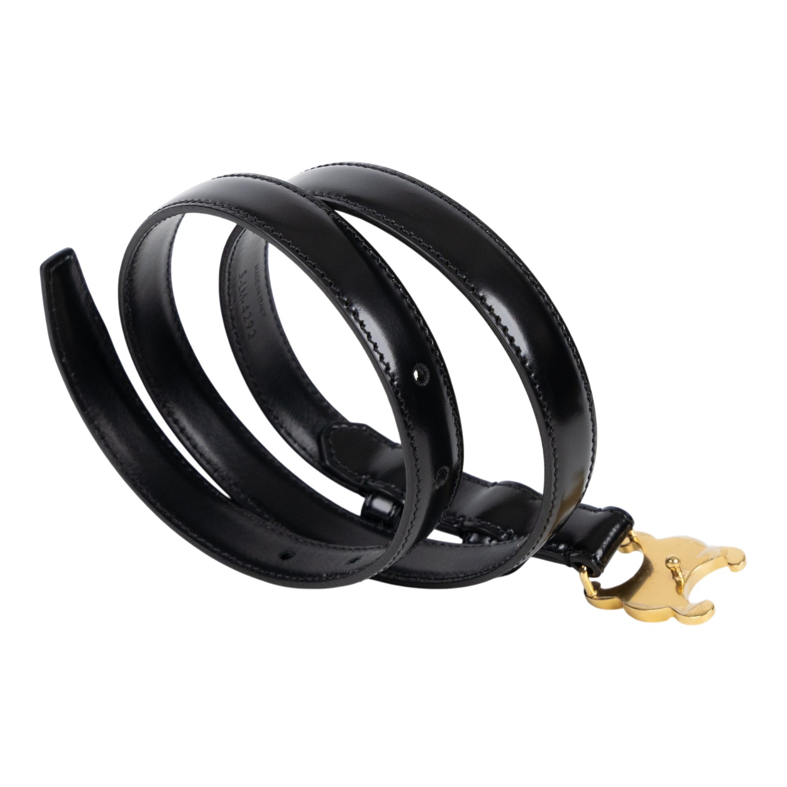 思琳 CELINE Trio,phe 18毫米 腰帶 45AX63A01_70 黑金凱旋皮帶 #70 原廠盒子/防塵袋