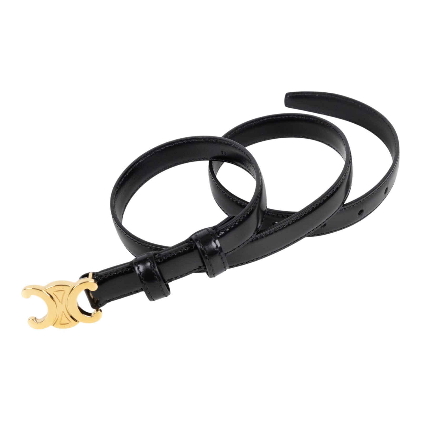 思琳 CELINE Trio,phe 18毫米 腰帶 45AX63A01_70 黑金凱旋皮帶 #70 原廠盒子/防塵袋