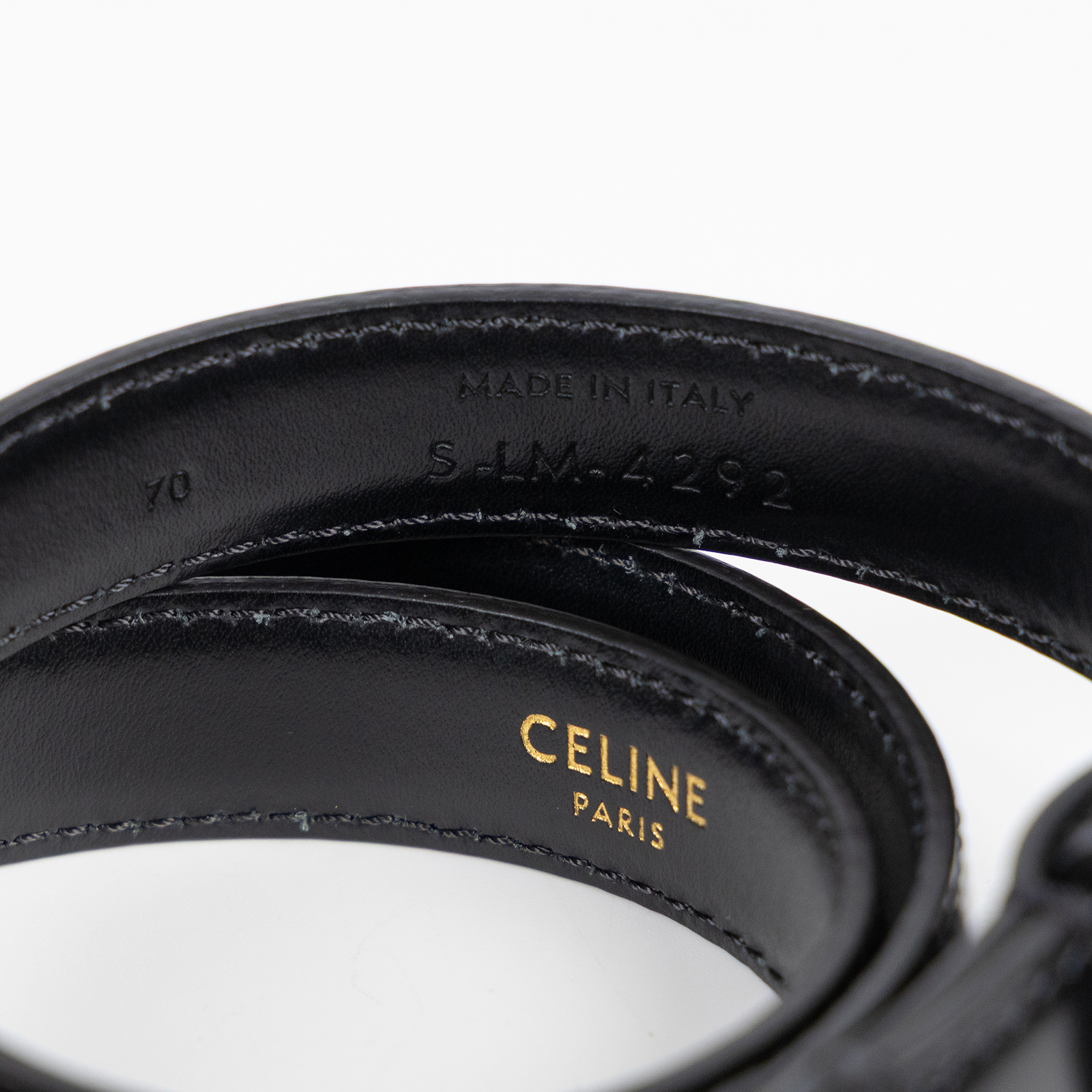 思琳 CELINE Trio,phe 18毫米 腰帶 45AX63A01_70 黑金凱旋皮帶 #70 原廠盒子/防塵袋