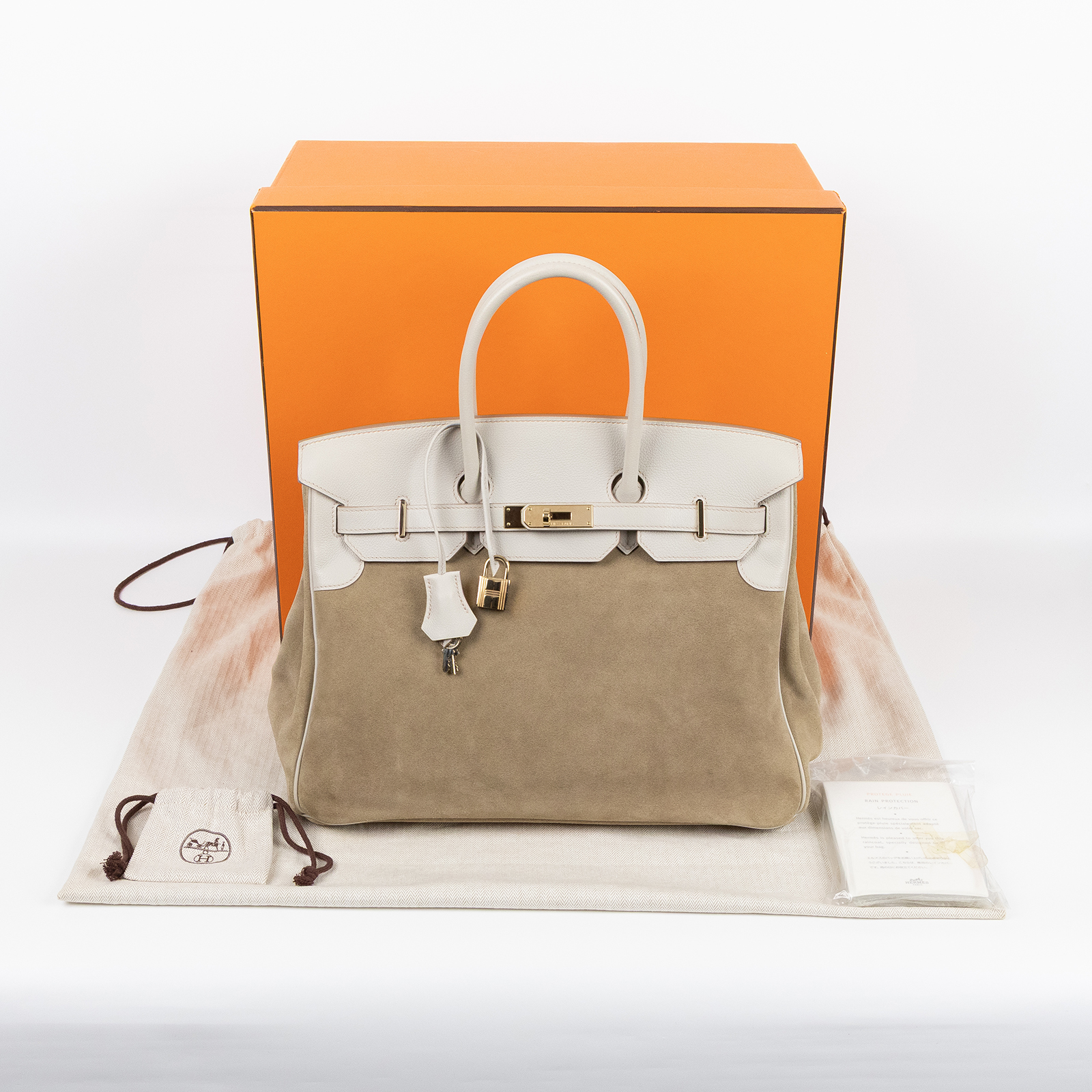愛馬仕 Hermes Birkin Bag 柏金包 35 BK35 □R 麂皮GRIZZLY BIRKIN35 防塵袋/原廠盒子/鎖組