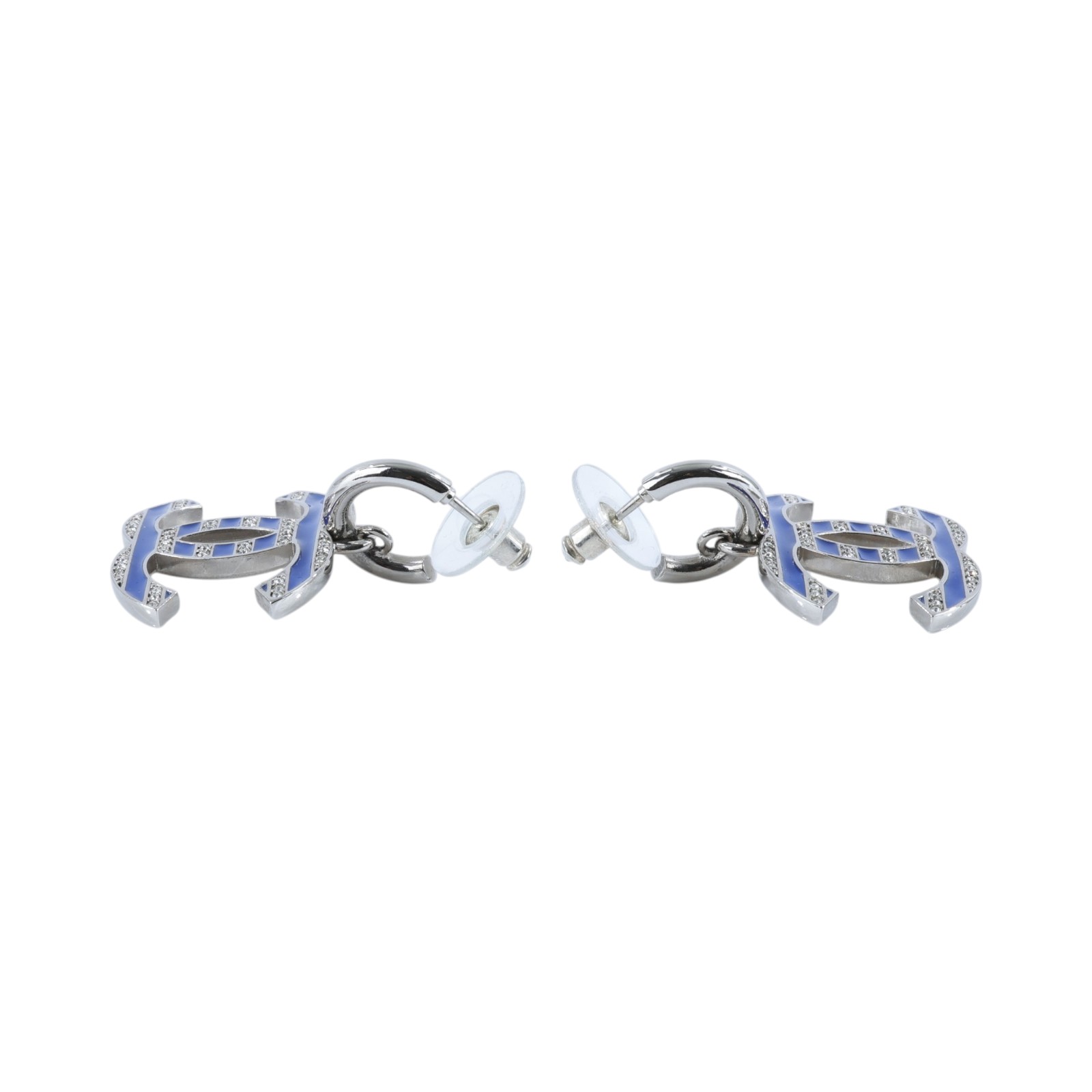 香奈兒 CHANEL CC LOGO 水鑽 耳環 耳釘 C25C 藍條紋水鑽雙C耳環 原廠盒子/內襯