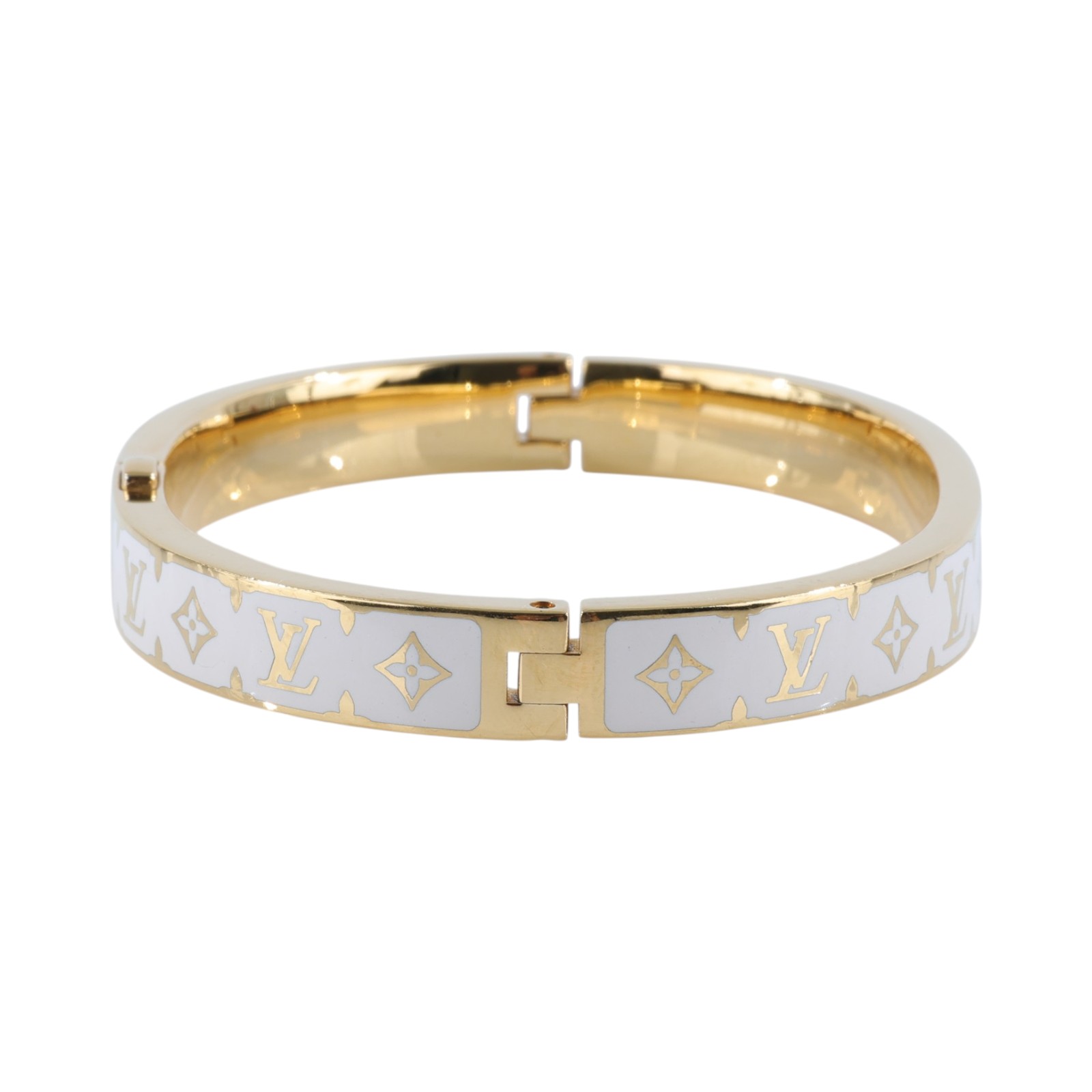 路易威登 LOUIS VUITTON Nanogram Enamel 手鐲 M1674M 金白原花手鐲 #M 防塵袋/原廠盒子