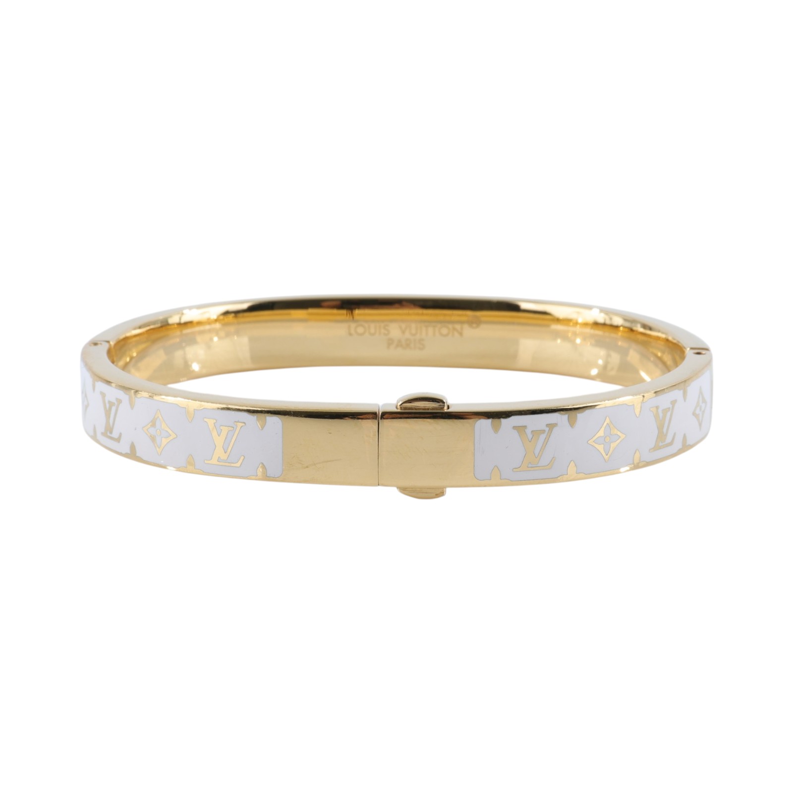 路易威登 LOUIS VUITTON Nanogram Enamel 手鐲 M1674M 金白原花手鐲 #M 防塵袋/原廠盒子