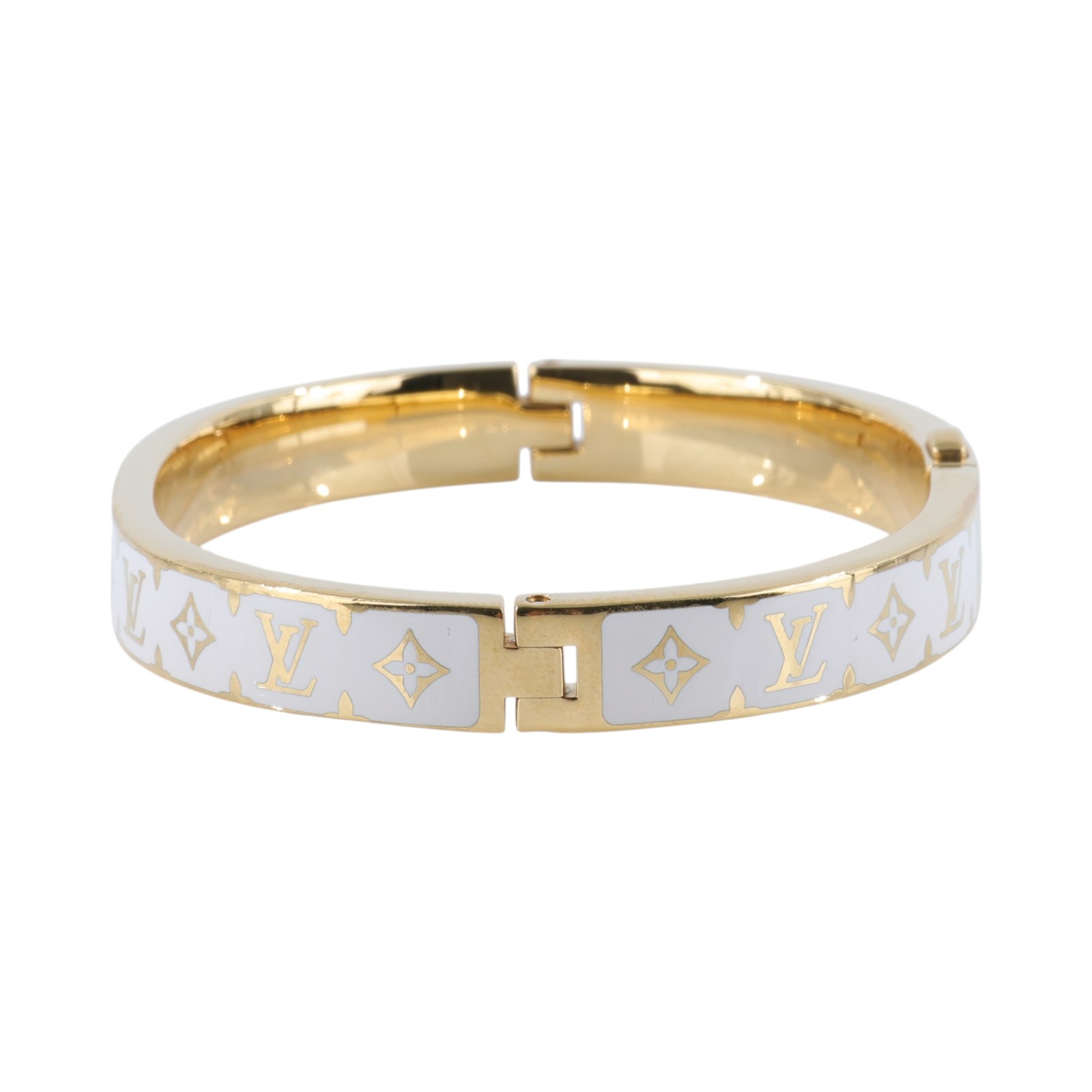 路易威登 LOUIS VUITTON Nanogram Enamel 手鐲 M1674M 金白原花手鐲 #M 防塵袋/原廠盒子