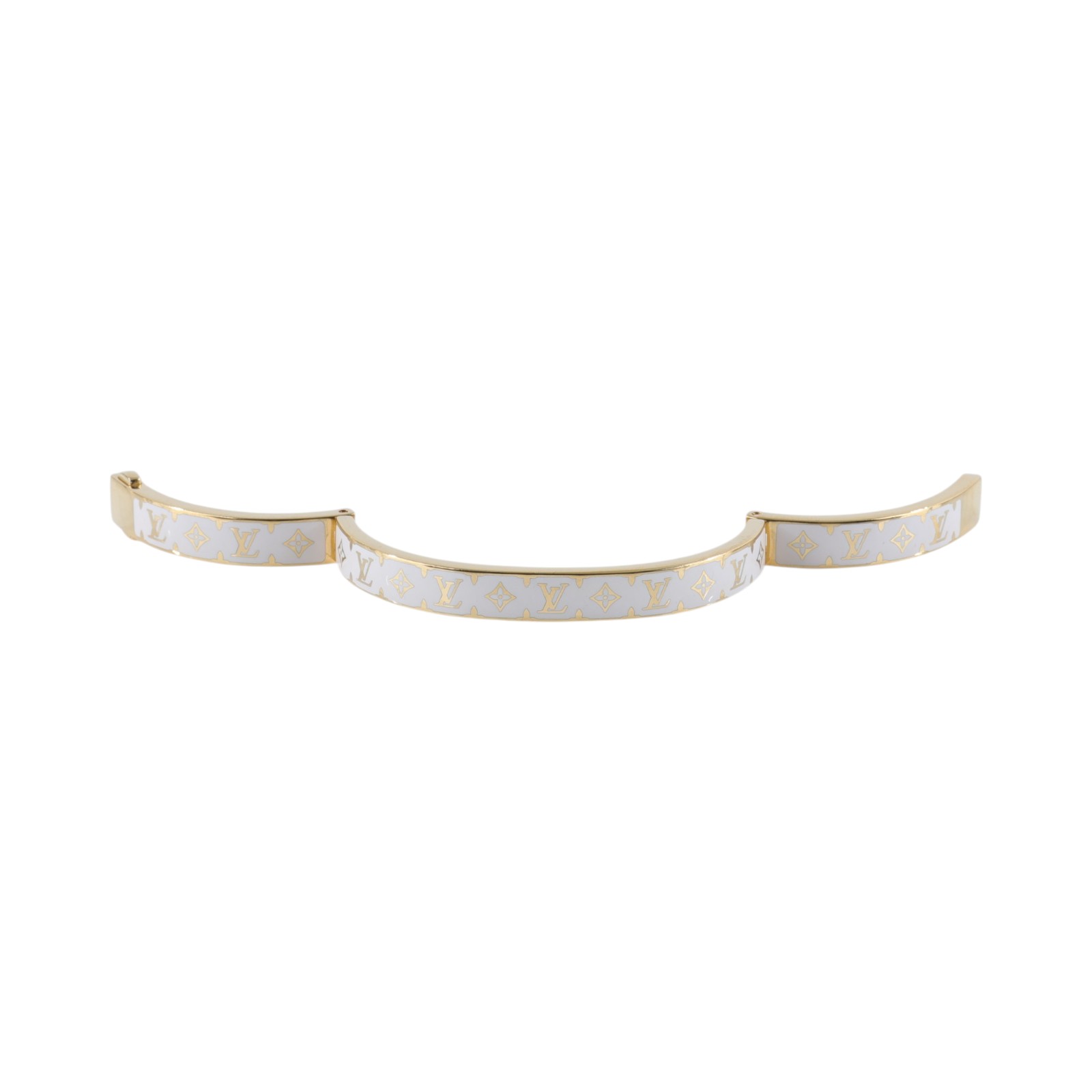 路易威登 LOUIS VUITTON Nanogram Enamel 手鐲 M1674M 金白原花手鐲 #M 防塵袋/原廠盒子