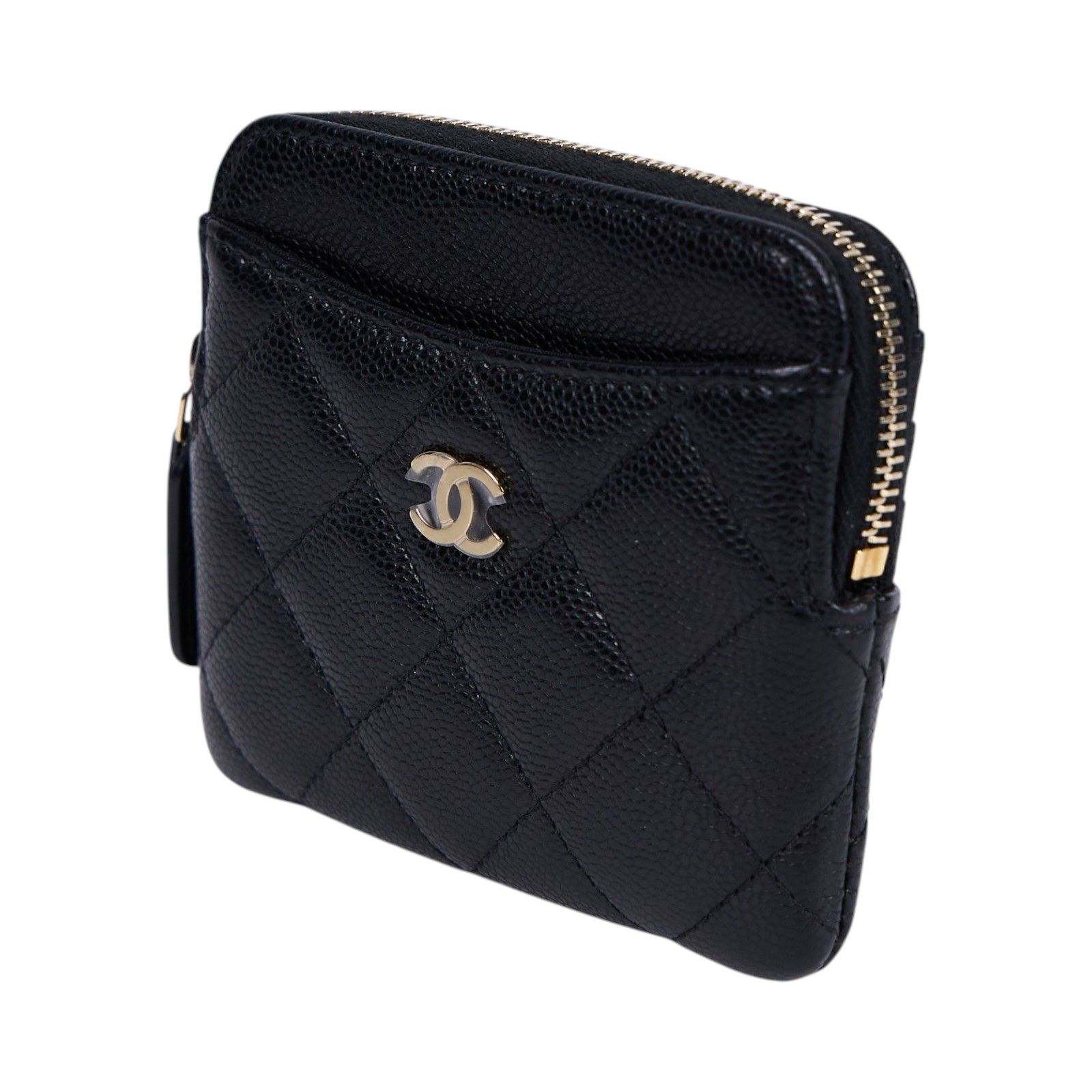 香奈兒 CHANEL CC Logo 5卡 拉鍊 零錢包 AP2061 晶片款 黑金荔枝吐司零錢包 原廠盒子/防塵袋