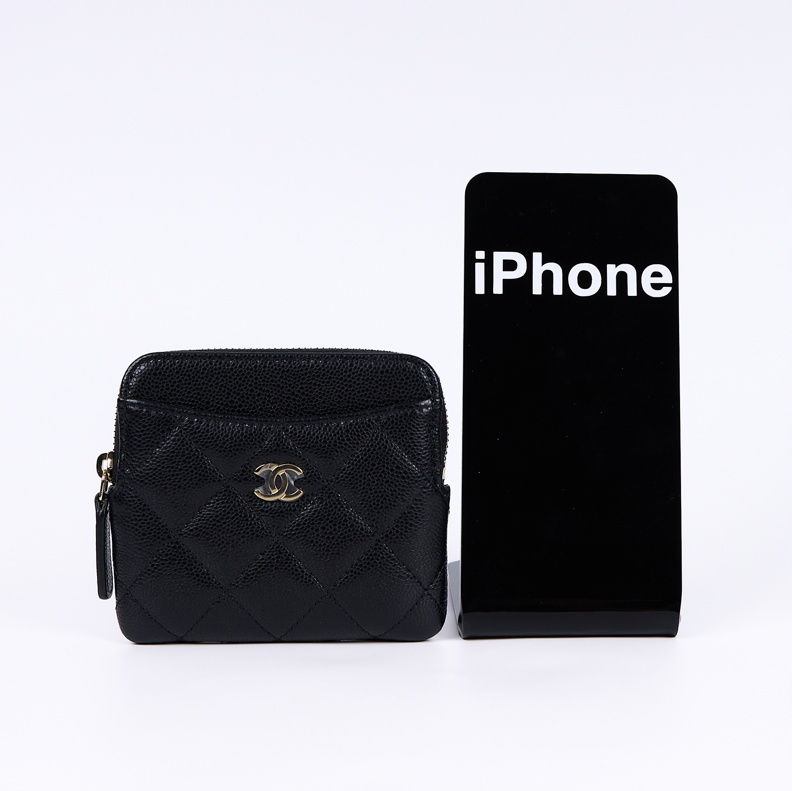 香奈兒 CHANEL CC Logo 5卡 拉鍊 零錢包 AP2061 晶片款 黑金荔枝吐司零錢包 原廠盒子/防塵袋