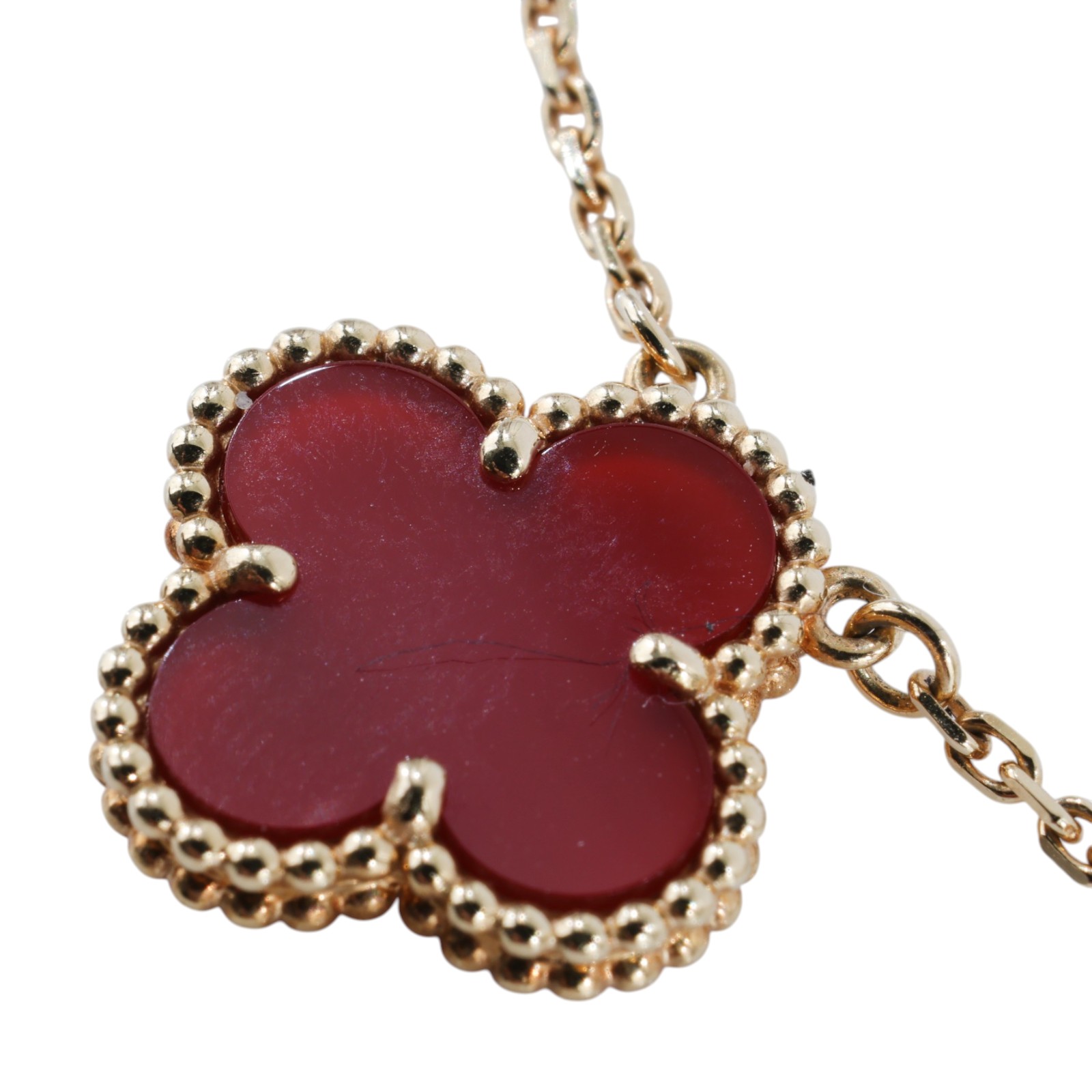 梵克雅寶 Van Cleef & Arpels Vintage Alhambra 吊墜 小型 VCARD38500 YG 紅玉髓幸運草項鍊 原廠盒子/購買證明
