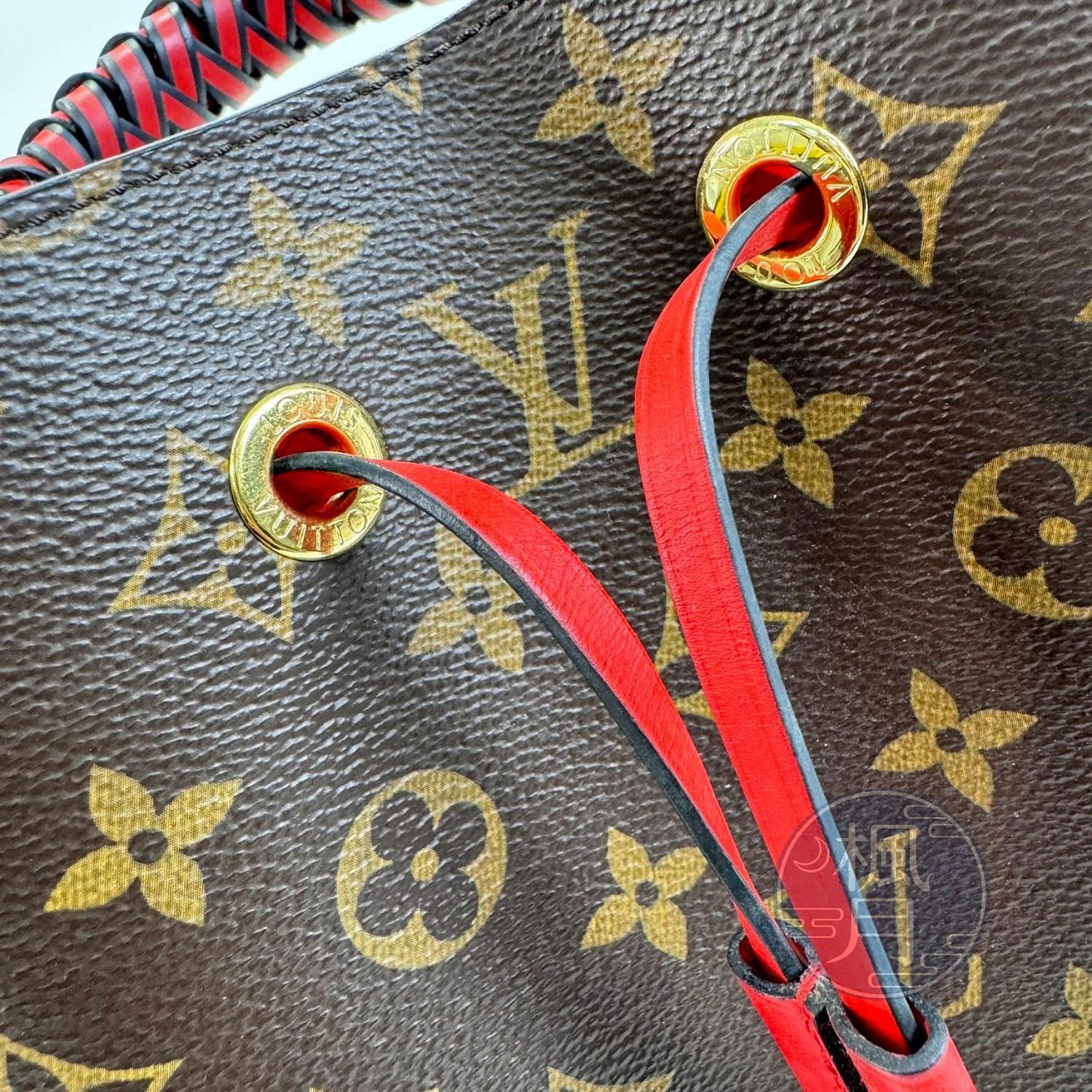 路易威登 LOUIS VUITTON NéoNoé 束口 水桶包 M43985 原花紅提把NEONOE 防塵袋