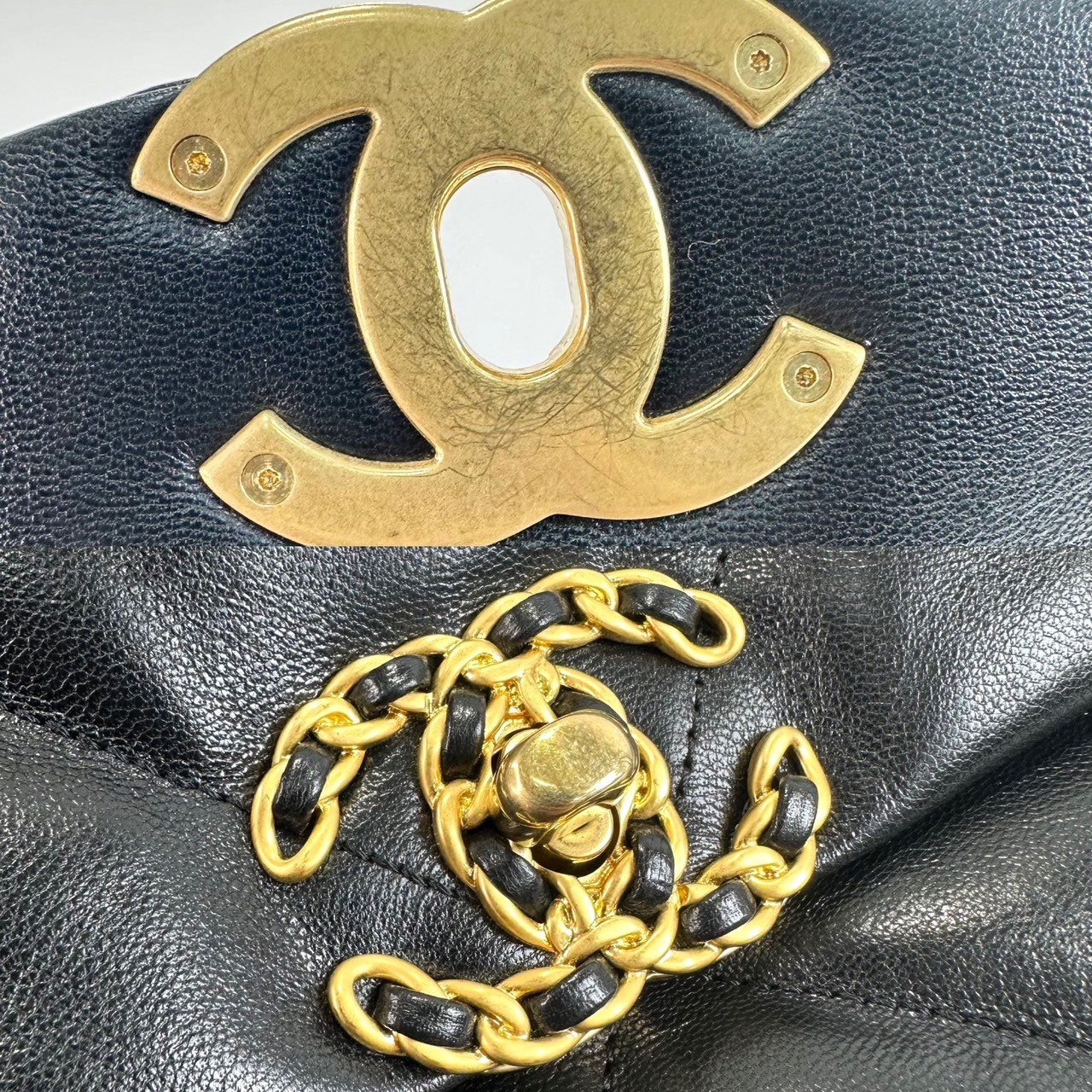 香奈兒 CHANEL 19 菱格 肩背 超大型 口蓋包  30開黑金羊19包 36CM 防塵袋