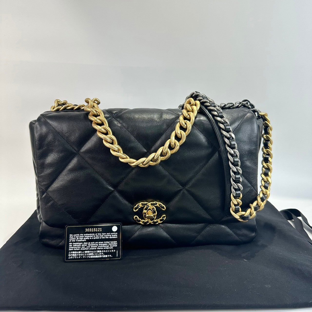 香奈兒 CHANEL 19 菱格 肩背 超大型 口蓋包  30開黑金羊19包 36CM 防塵袋