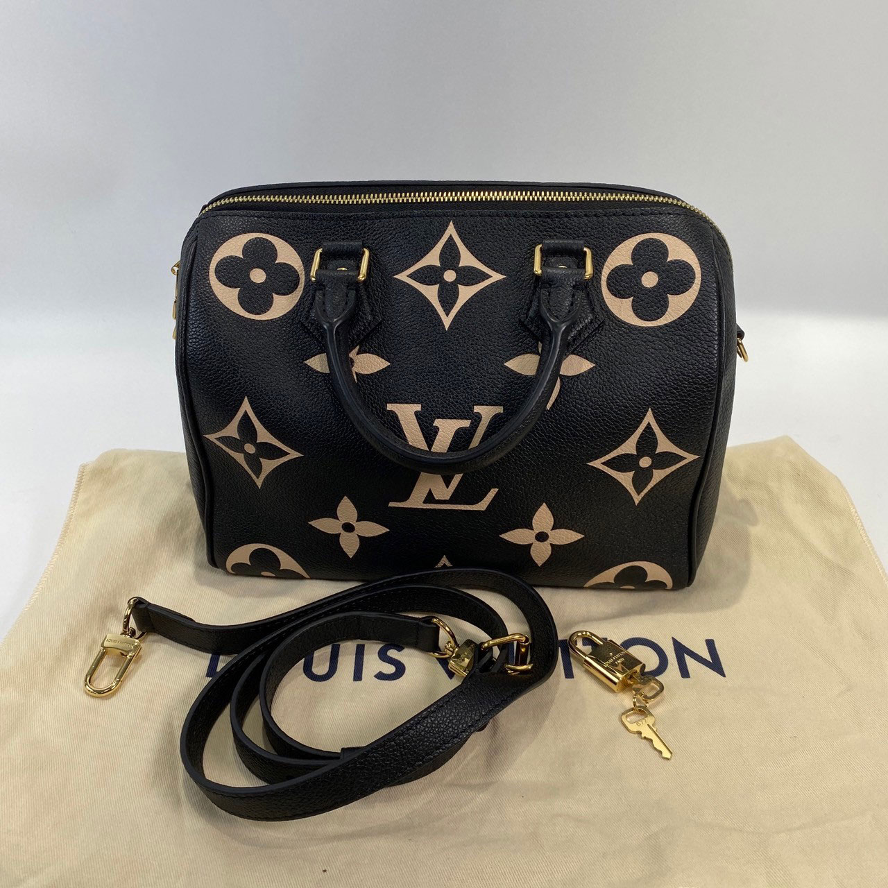 路易威登 LOUIS VUITTON Speedy Bandoulière  25 雙色 手提 斜背 波士頓包 M58947  防塵袋/鎖組