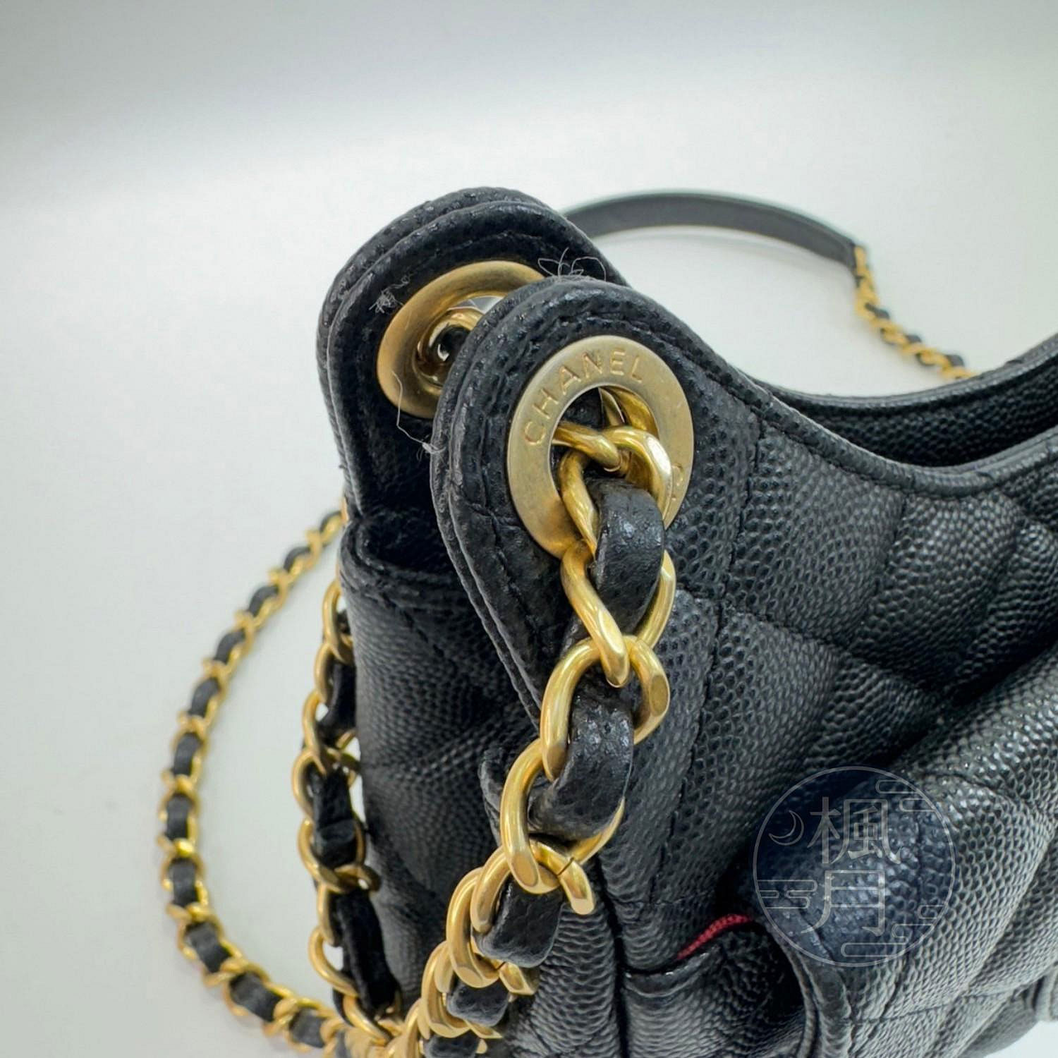 香奈兒 CHANEL 流浪包 Hobo Bag CC LOGO 亮面牛皮 斜背包 AS3710 晶片款 黑金荔枝HOBO天貓精靈