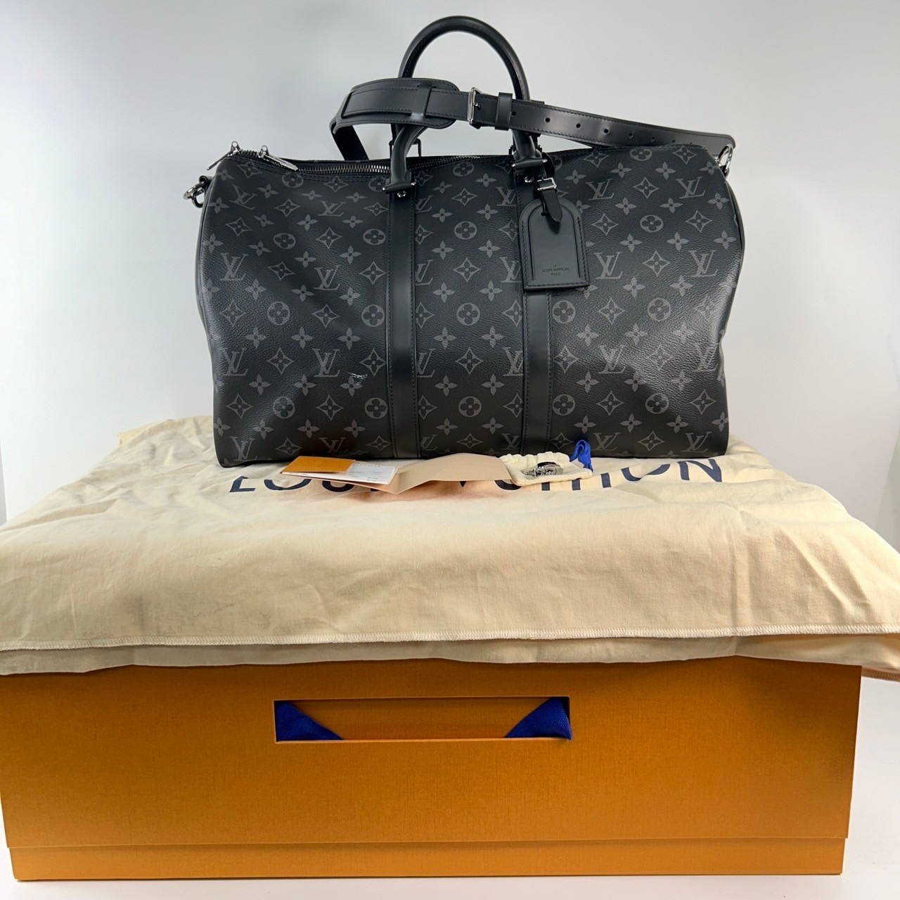 路易威登 LOUIS VUITTON Keepall Bandoulière 45 Eclipse帆布 波士頓包  旅行袋 M40569 晶片款  原廠盒子/防塵袋/背帶/鎖組