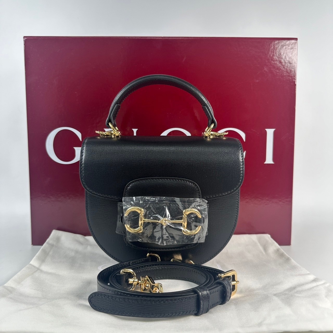 古馳 GUCCI Horsebit 1955 迷你 肩背 手提包 781387 黑金素面真皮HORSEBIT 1955 MINI 防塵袋/原廠盒子