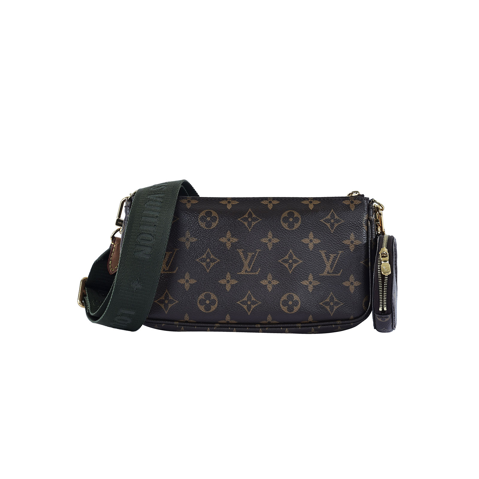 路易威登 LOUIS VUITTON Multi Pochette Accessoires 卡其 三合一 肩背 方包 M44813 綠三合一麻將包