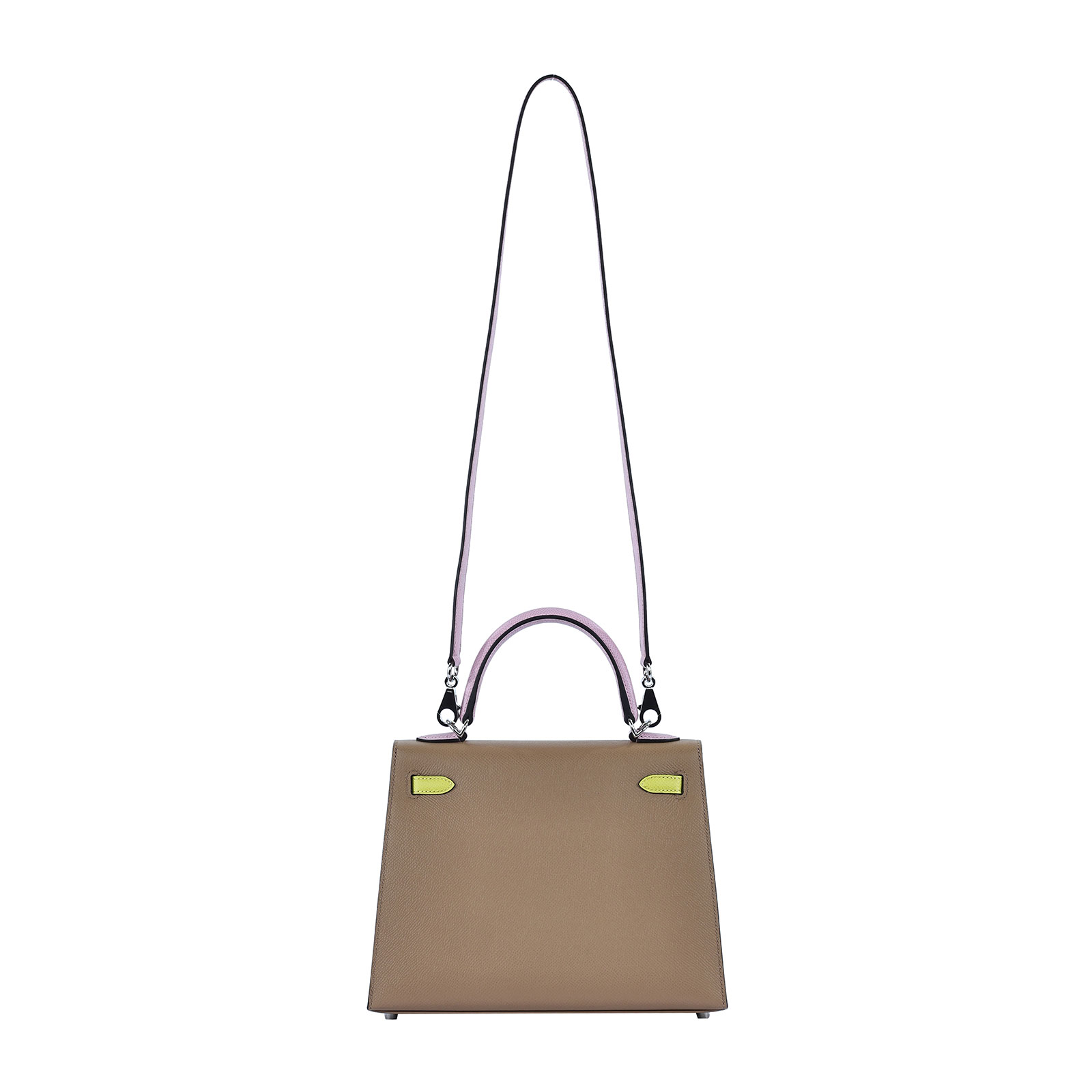 愛馬仕 Hermès Kelly Bag 凱莉包 25 KL25 H082734CKAJ/U刻 茶色拼萊姆黃錦葵紫KELLY25 原廠盒子/防塵袋/鎖組/背帶