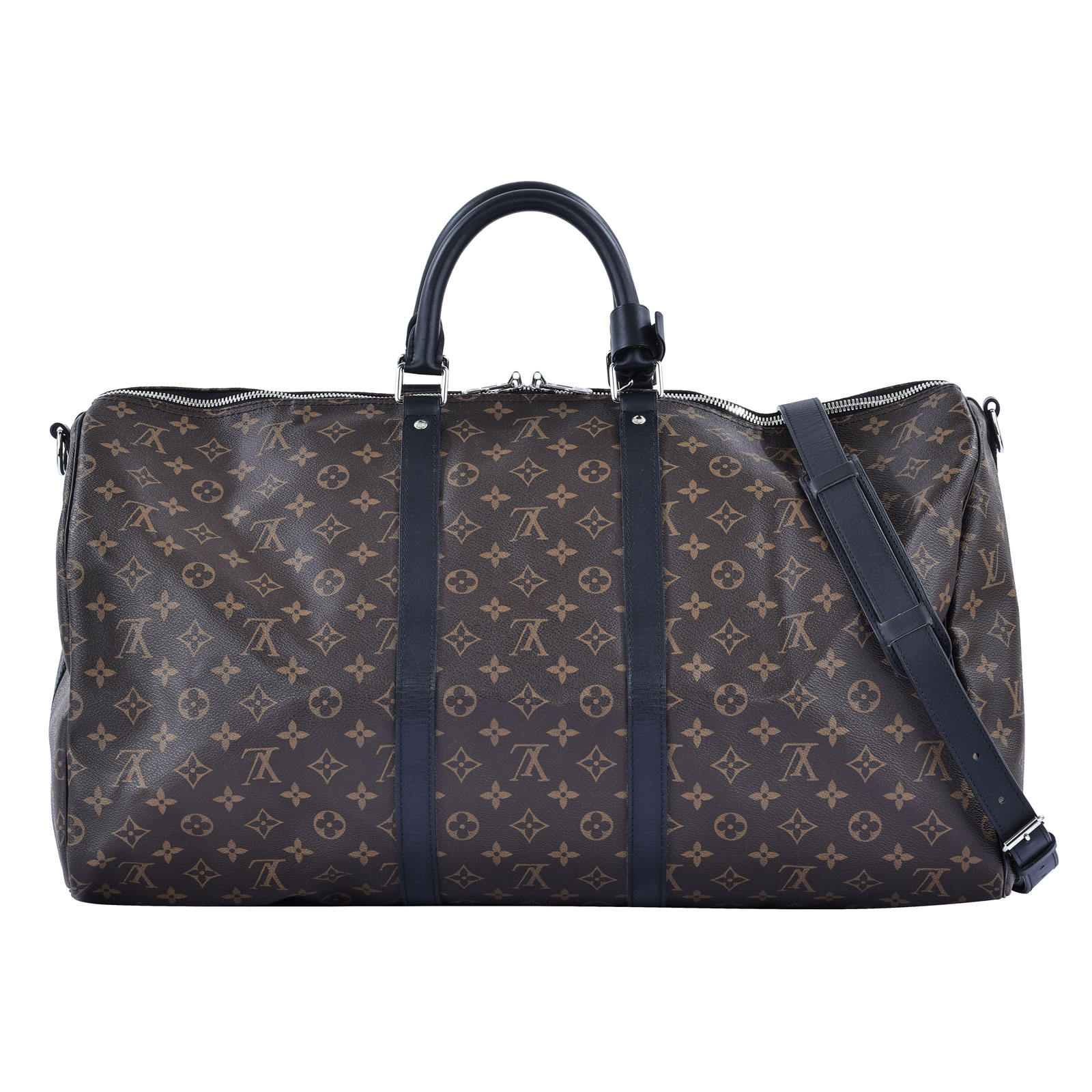 路易威登 LOUIS VUITTON Keepall Bandoulière 55 Macassar帆布 波士頓包  旅行袋 M56714 晶片款  防塵袋/背帶/鎖組