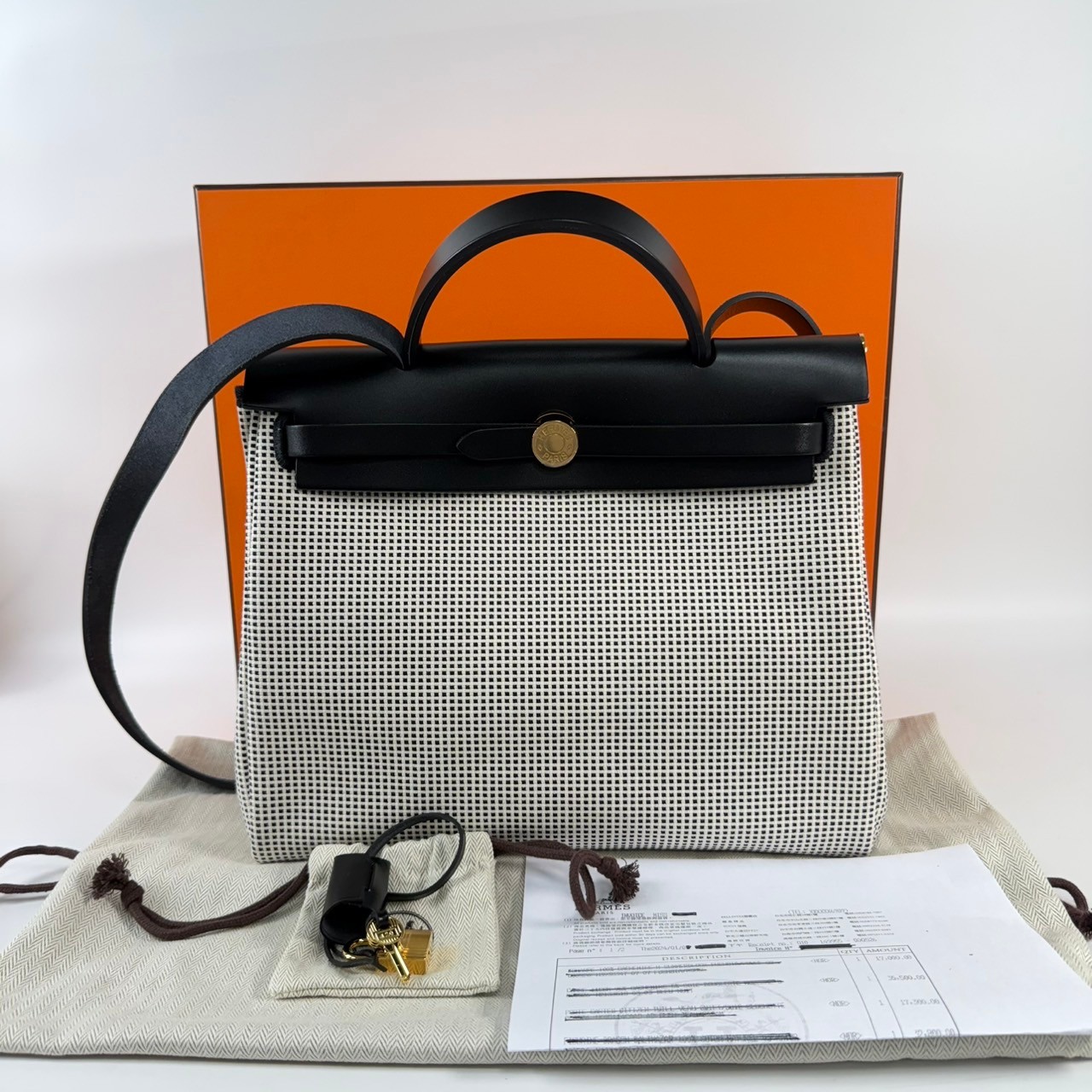 愛馬仕 Hermès Herbag Zip 31 HER31 B刻 黑白編織HERBAG31 原廠盒子/防塵袋/購買證明影本