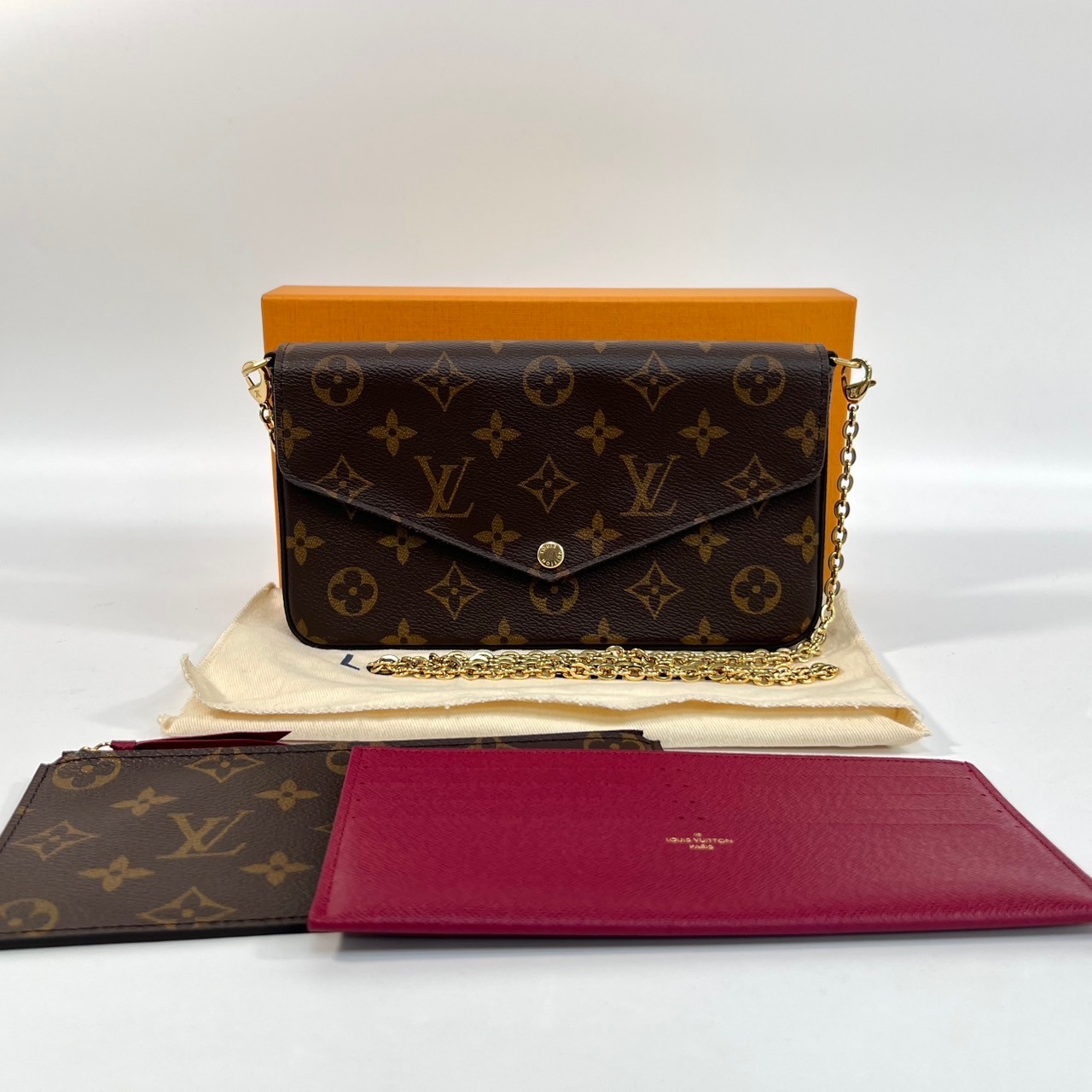 路易威登 LOUIS VUITTON Pochette Félicie 三合一鏈條包 紫紅色 M61276 晶片款  原廠盒子/防塵袋/背帶