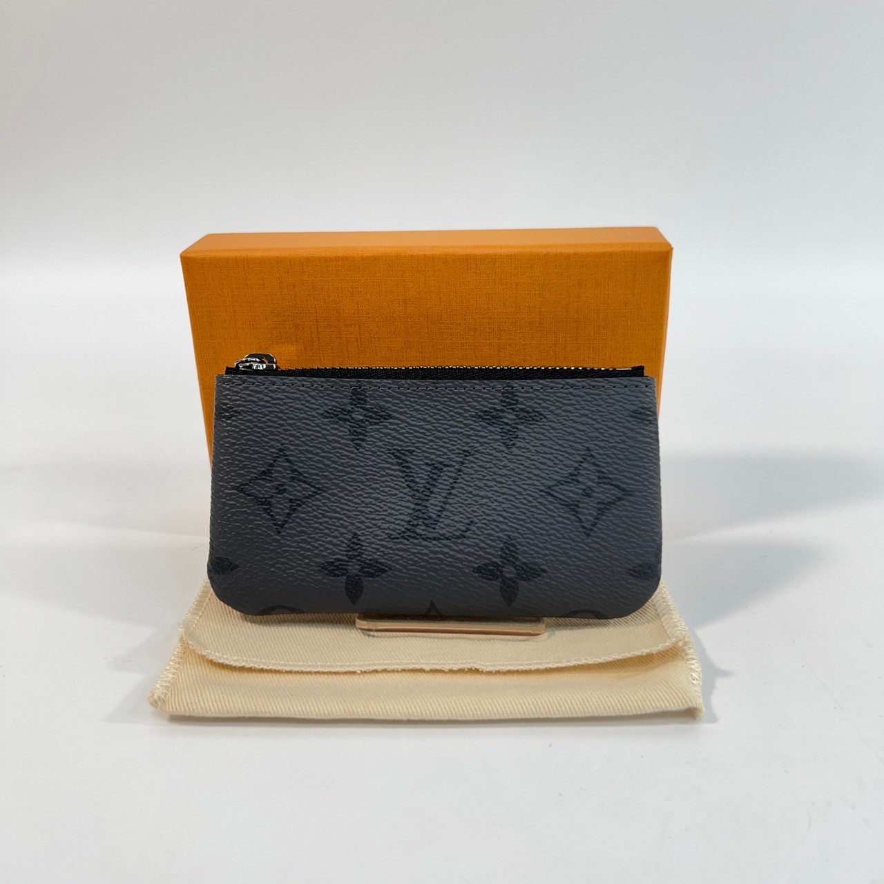 路易威登 LOUIS VUITTON 鑰匙零錢包 Eclipse 帆布 M80905 晶片款 黑灰原花零錢鑰匙包 原廠盒子/防塵袋