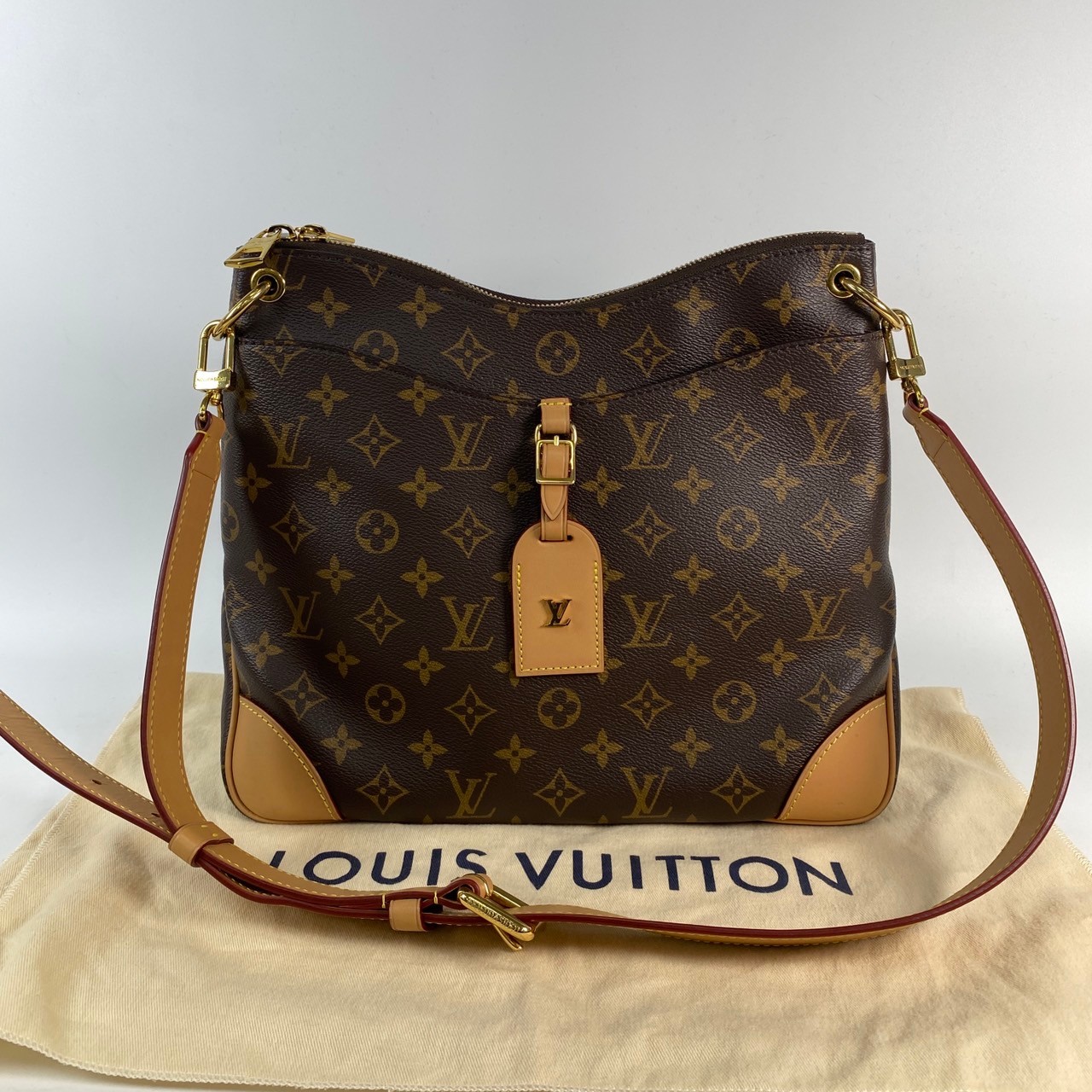 路易威登 LOUIS VUITTON Odéon MM 天然色 經典原花 皮革 拉鍊 肩背 斜背包 M45355 晶片款 　原花ODÉON MM 防塵袋/背帶