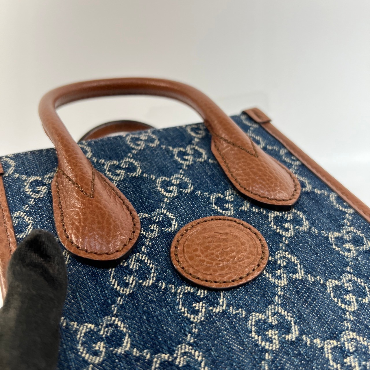 古馳 GUCCI Interlocking G 迷你 手提袋 671623 藍牛仔INTERLOCKING TOTE 防塵袋/背帶