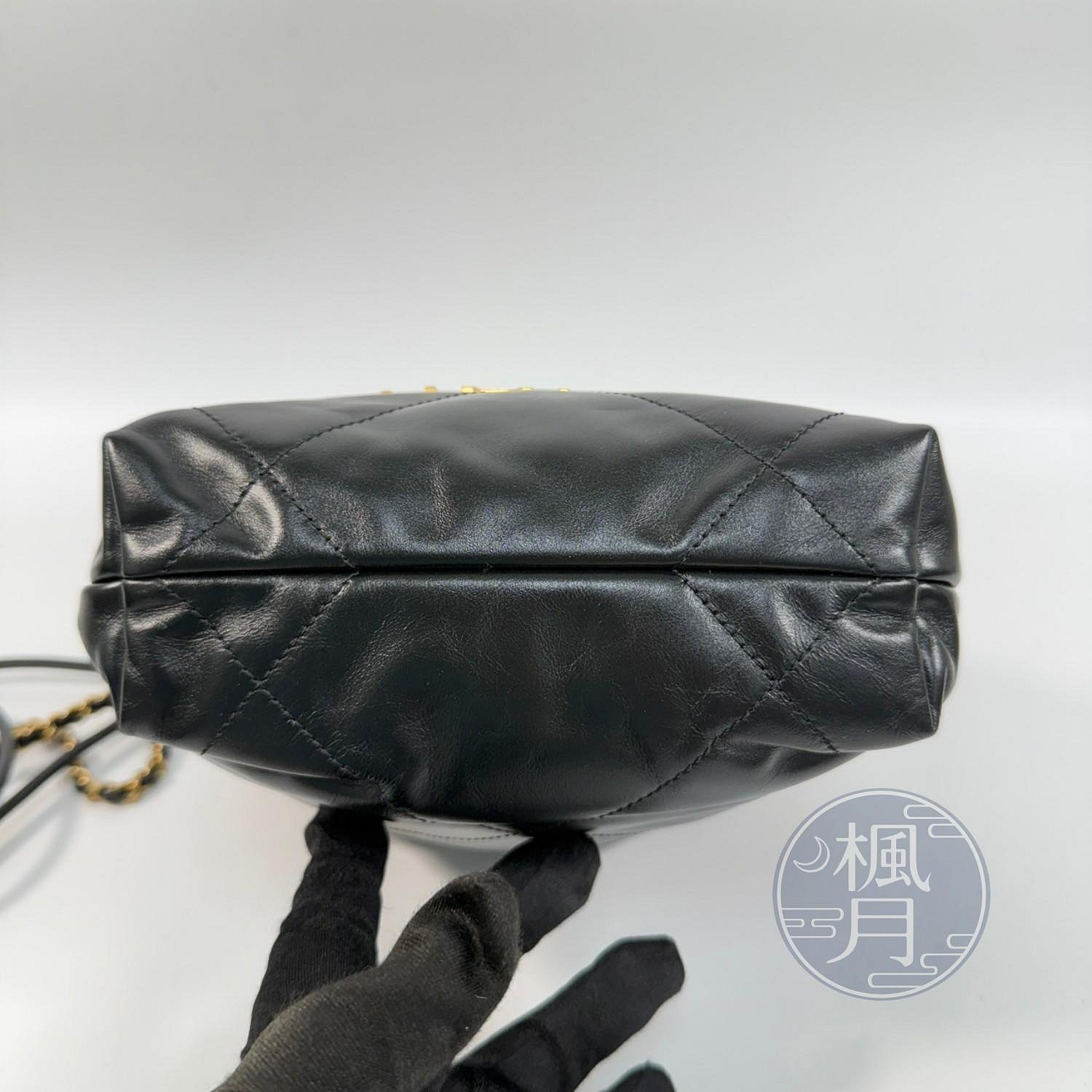 香奈兒 CHANEL 22 Mini 迷你 束口 肩背包  晶片款 　黑金22包 MINI 原廠盒子/防塵袋