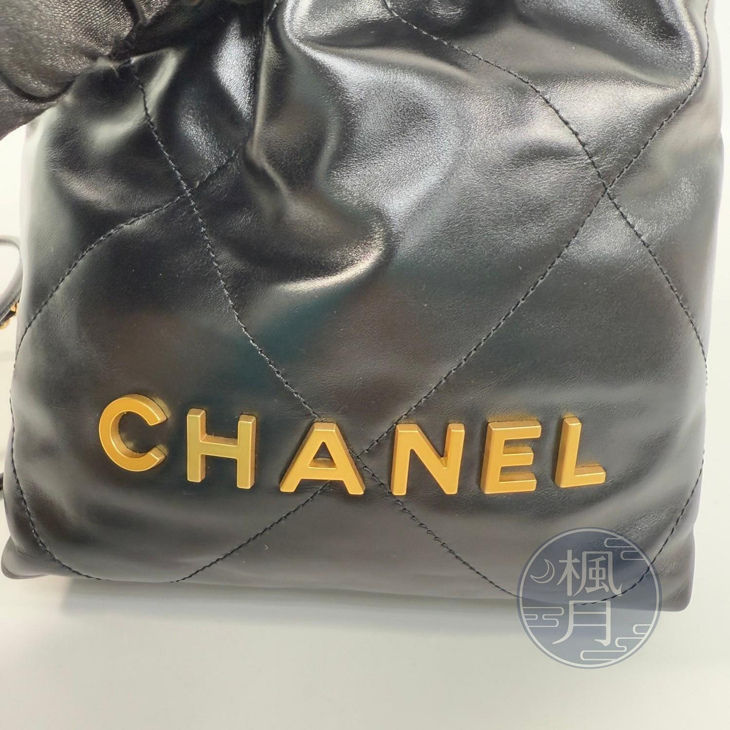 香奈兒 CHANEL 22 Mini 迷你 束口 肩背包  晶片款 　黑金22包 MINI 原廠盒子/防塵袋