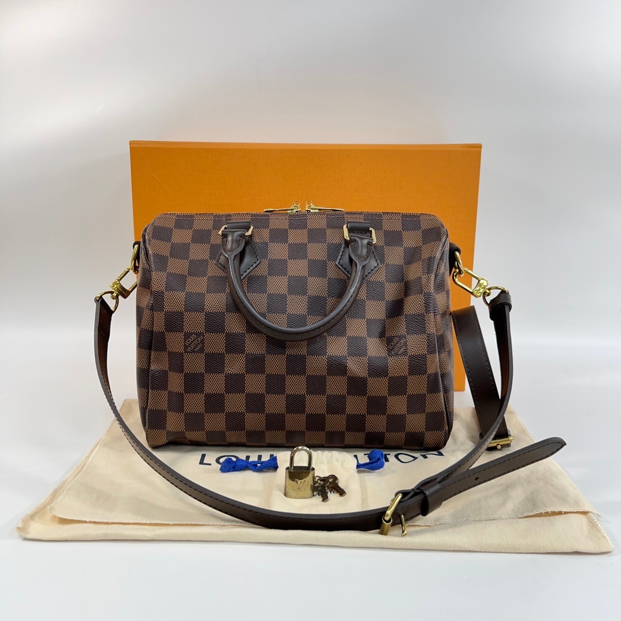 路易威登 LOUIS VUITTON Speedy Bandoulière  25 棕棋盤 手提 斜背 波士頓包 N41368  原廠盒子/防塵袋/背帶/鎖組