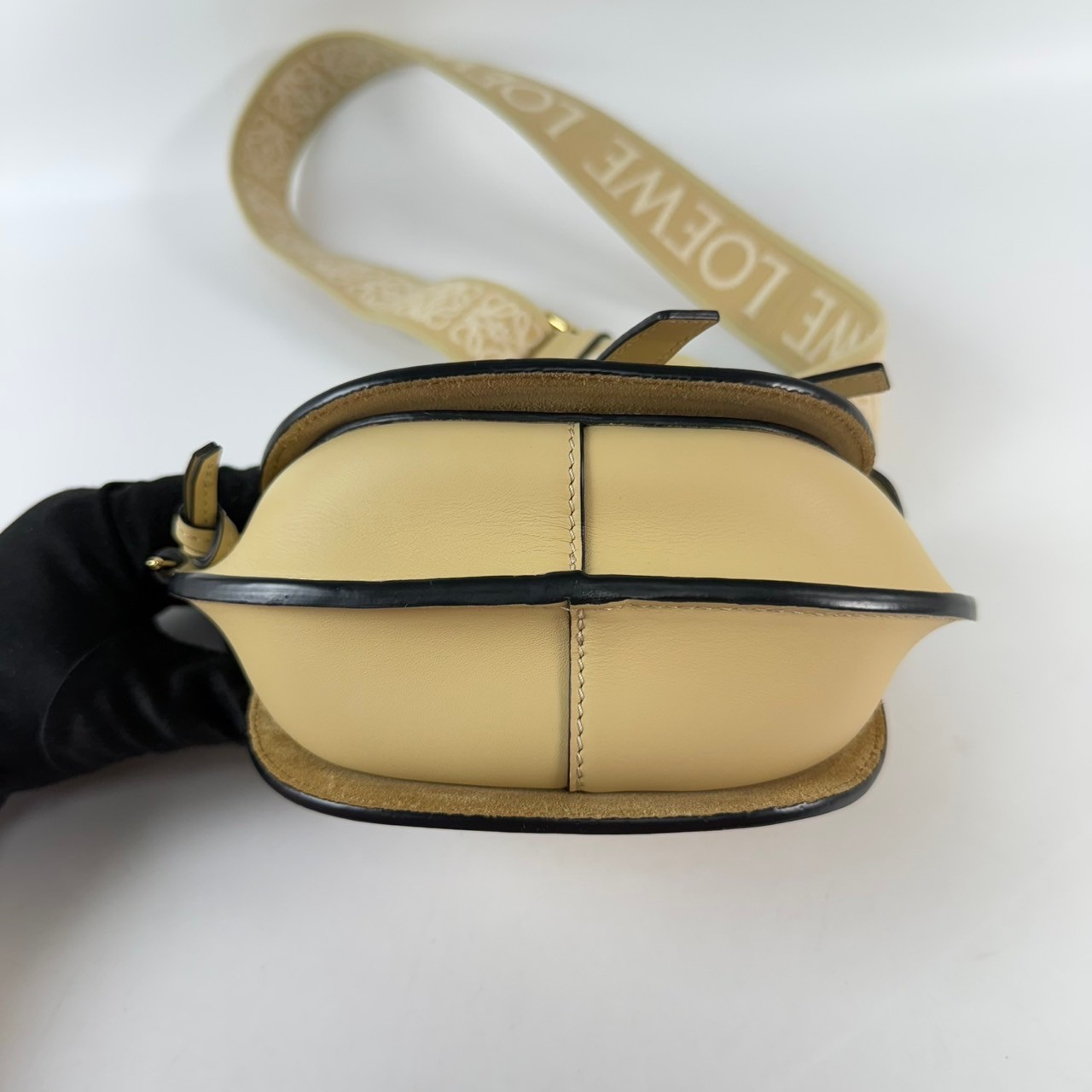 羅意威 LOEWE Mini Gate Dual bag 迷你 小牛皮 肩背包 帆布背帶  　米黃MINI GATE帆布背帶款 防塵袋/購買證明