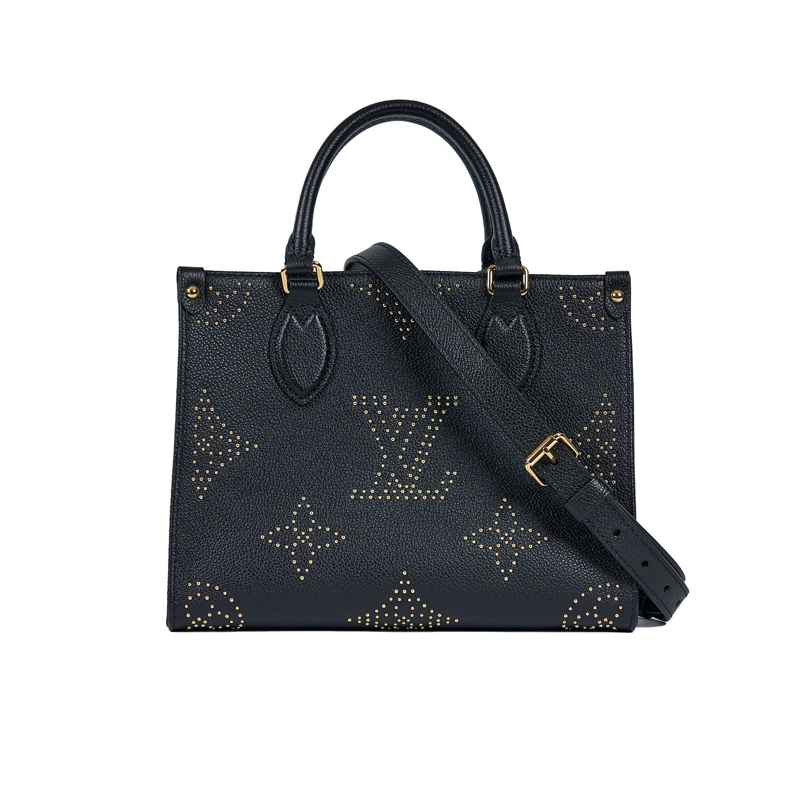 路易威登 LOUIS VUITTON OnTheGo PM 黑色 大LOGO 手提 斜背包 M46733 晶片款 黑鉚釘ONTHEGO PM 原廠盒子/防塵袋