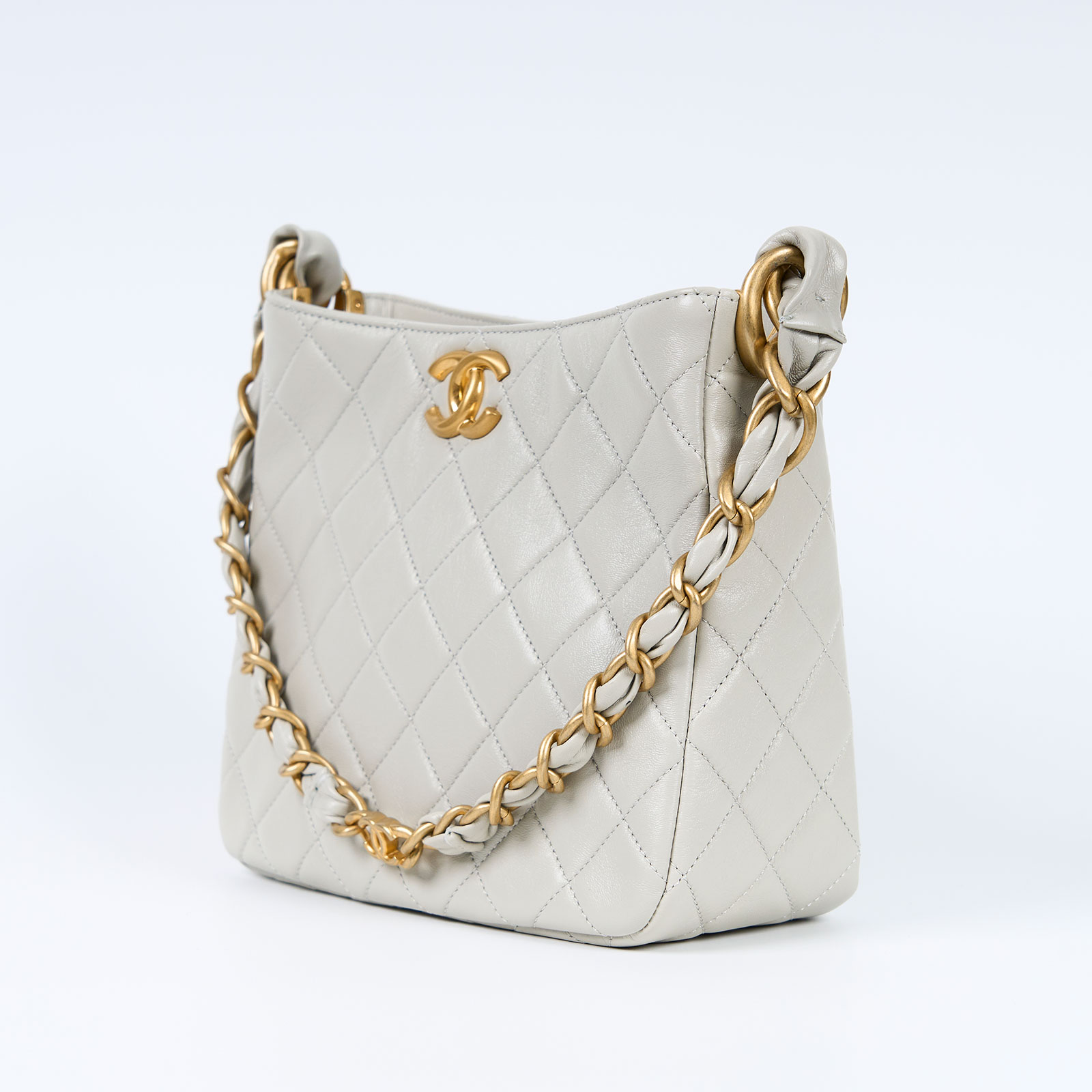 香奈兒 CHANEL 流浪包  晶片款 灰菱格TOTE 防塵袋