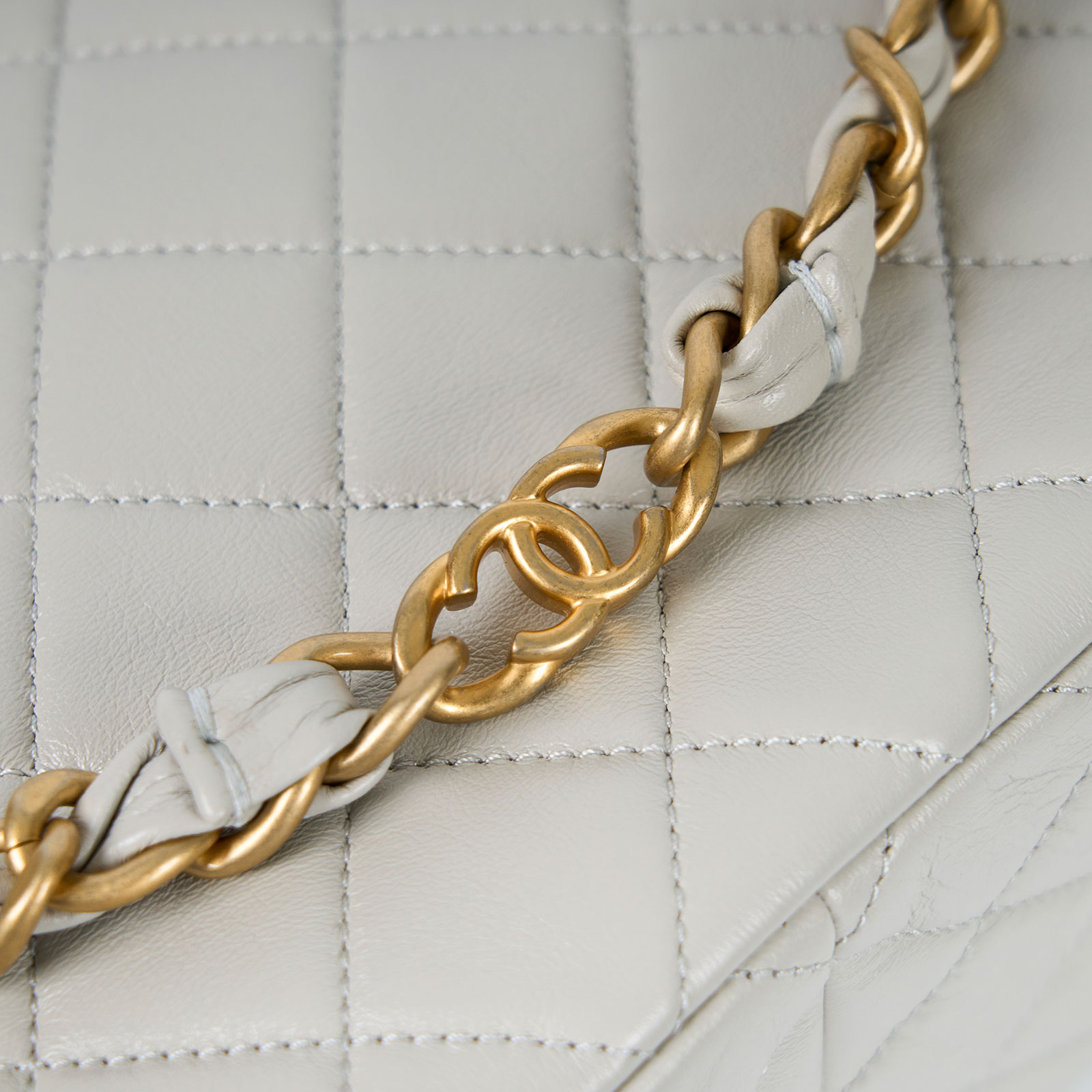 香奈兒 CHANEL 流浪包  晶片款 灰菱格TOTE 防塵袋