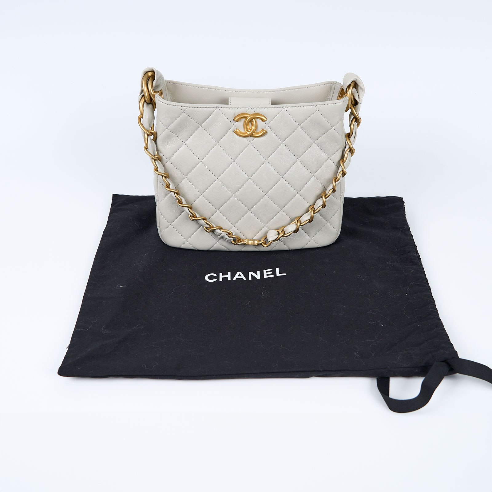香奈兒 CHANEL 流浪包  晶片款 灰菱格TOTE 防塵袋