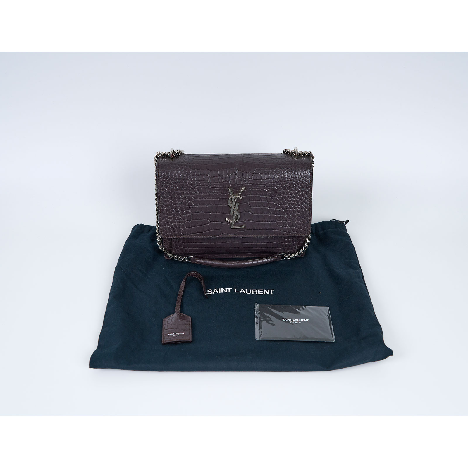 聖羅蘭 YSL SAINT LAURENT Sunset 滑面皮革中型手袋 442906D420W 咖鱷魚壓紋SUNSET肩背包 防塵袋