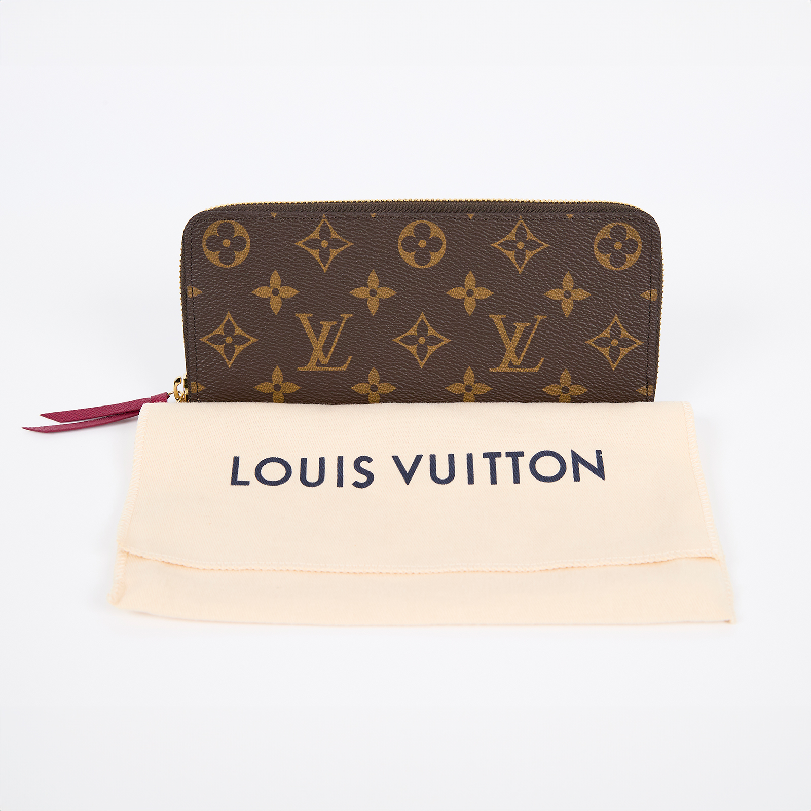 路易威登 LOUIS VUITTON Clémence 錢包 拉鍊 長夾 經典帆布 紫紅色 M60742 晶片款 原花CLEMENCE拉鍊長夾 防塵袋