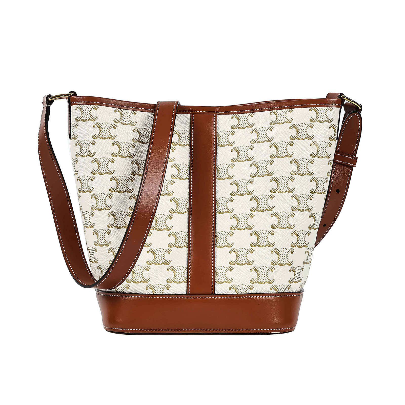 思琳 CELINE Triomphe帆布 小型 Bucket 肩背 水桶包 191442CAS ☆白老花水桶SMALL 防塵袋/購買證明