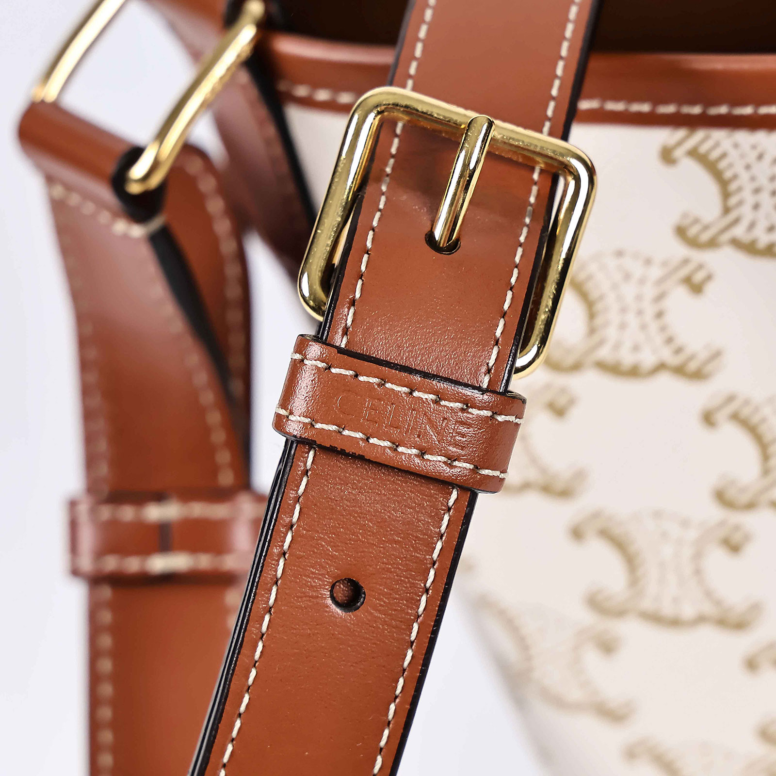 思琳 CELINE Triomphe帆布 小型 Bucket 肩背 水桶包 191442CAS ☆白老花水桶SMALL 防塵袋/購買證明