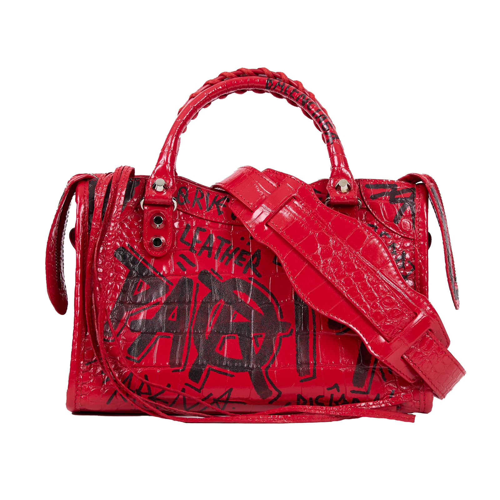巴黎世家 BALENCIAGA Mini City 機車包 300295 紅鱷魚紋塗鴉MINI CITY 防塵袋