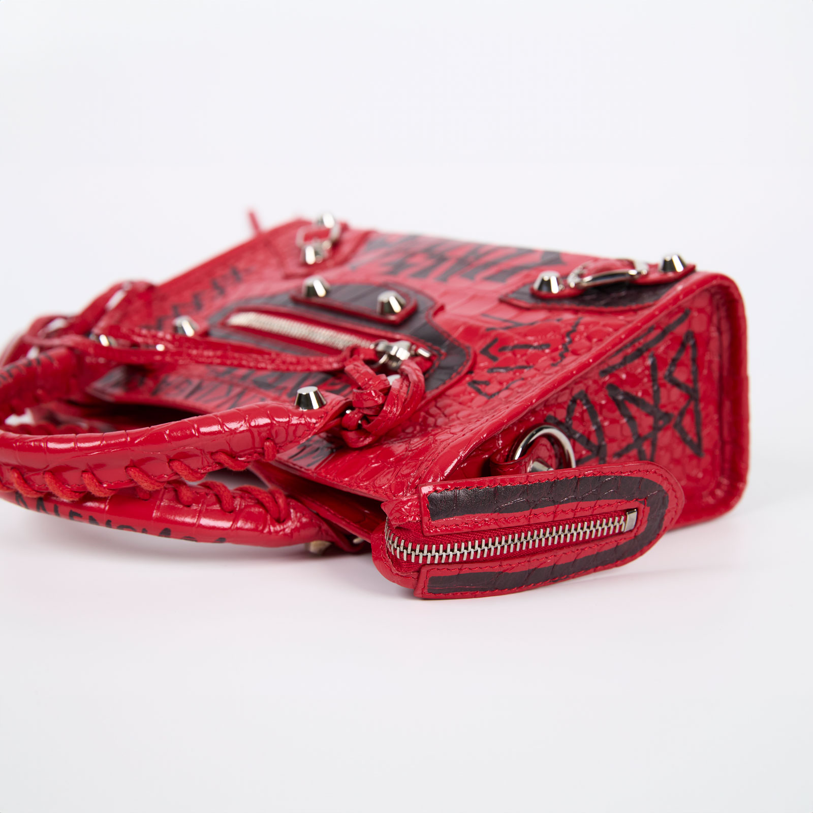 巴黎世家 BALENCIAGA Mini City 機車包 300295 紅鱷魚紋塗鴉MINI CITY 防塵袋