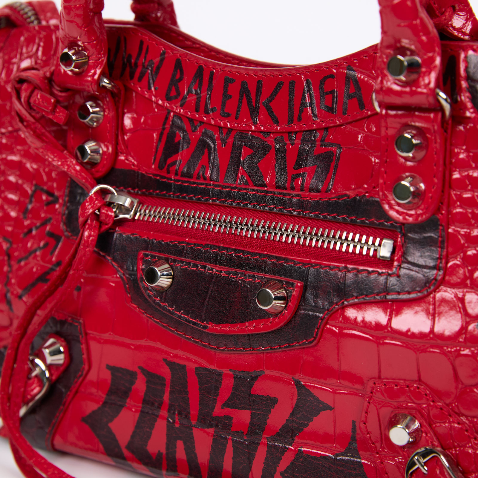 巴黎世家 BALENCIAGA Mini City 機車包 300295 紅鱷魚紋塗鴉MINI CITY 防塵袋