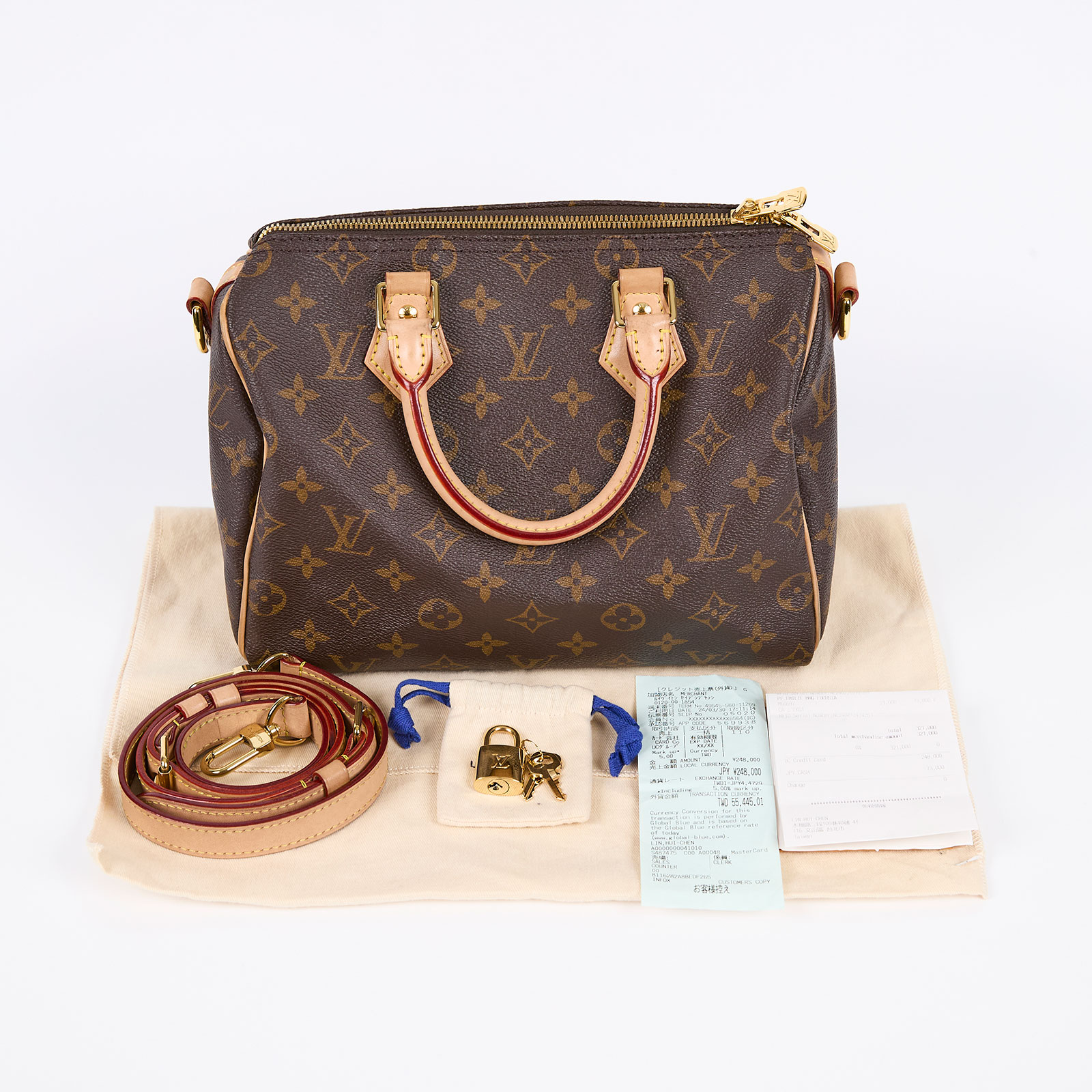 路易威登 LOUIS VUITTON Speedy Bandoulière  25 經典帆布 手提 斜背 波士頓包 M41113 晶片款  防塵袋/鎖組/日本購買證明