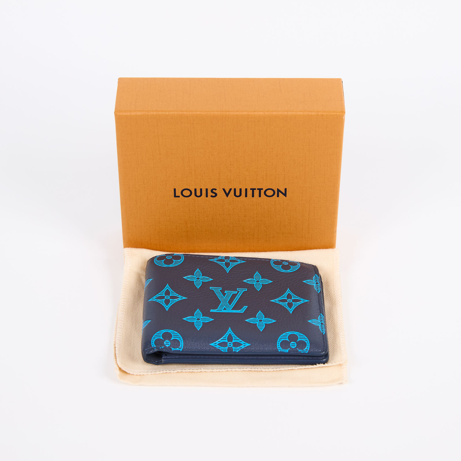 路易威登 LOUIS VUITTON Multiple 錢包 短夾 M82323 晶片款 藍原花二折皮夾Multiple 原廠盒子/防塵袋