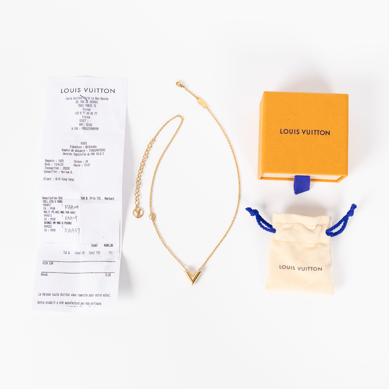 路易威登 LOUIS VUITTON Essential V 項鏈 M00857 金ESSENTIAL V項鍊 防塵袋/原廠盒子/購買證明影本