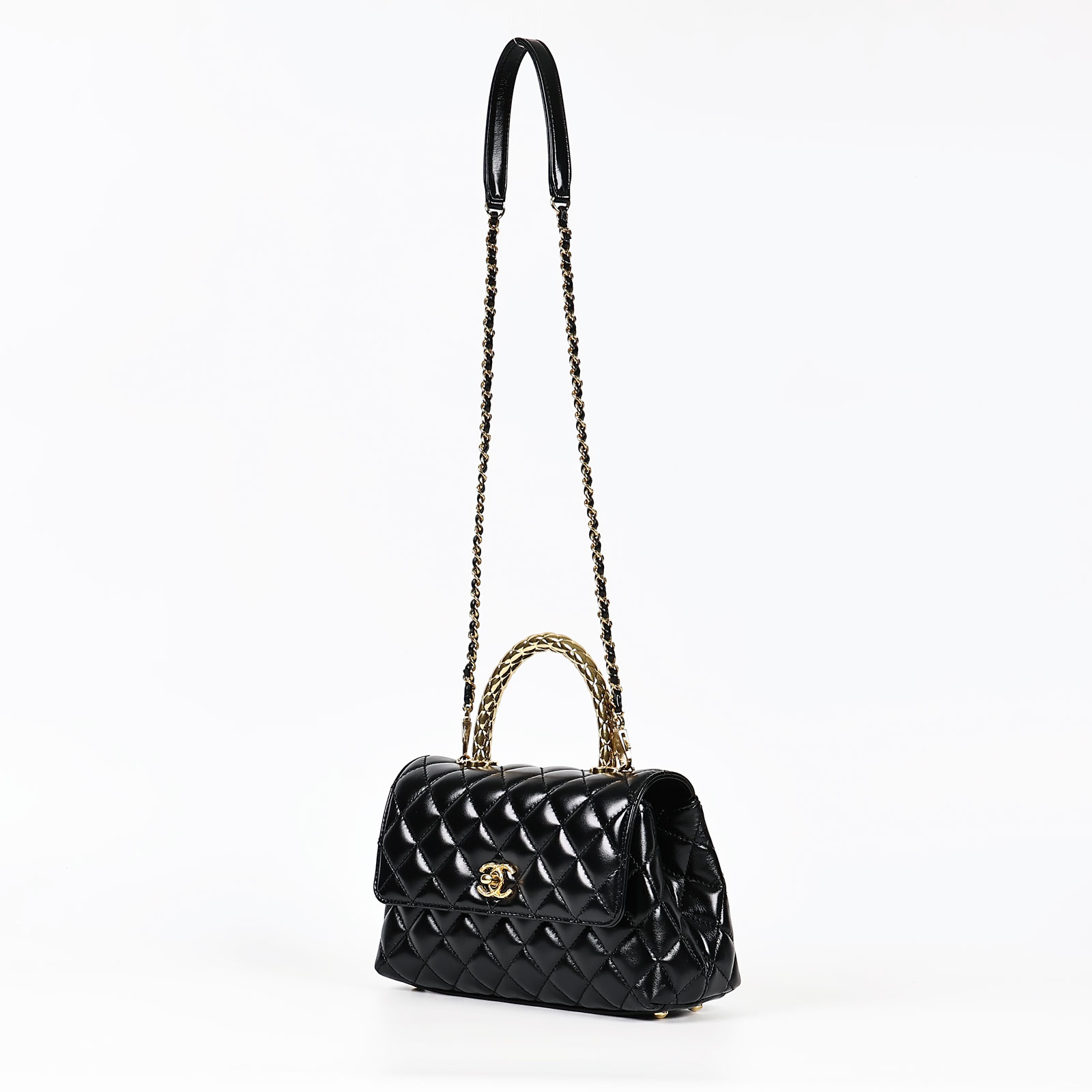 香奈兒 CHANEL Handle 24 手提 口蓋包 A92990 晶片款 黑金羊COCO HANDLE 24 原廠盒子/防塵袋/台灣購買證明